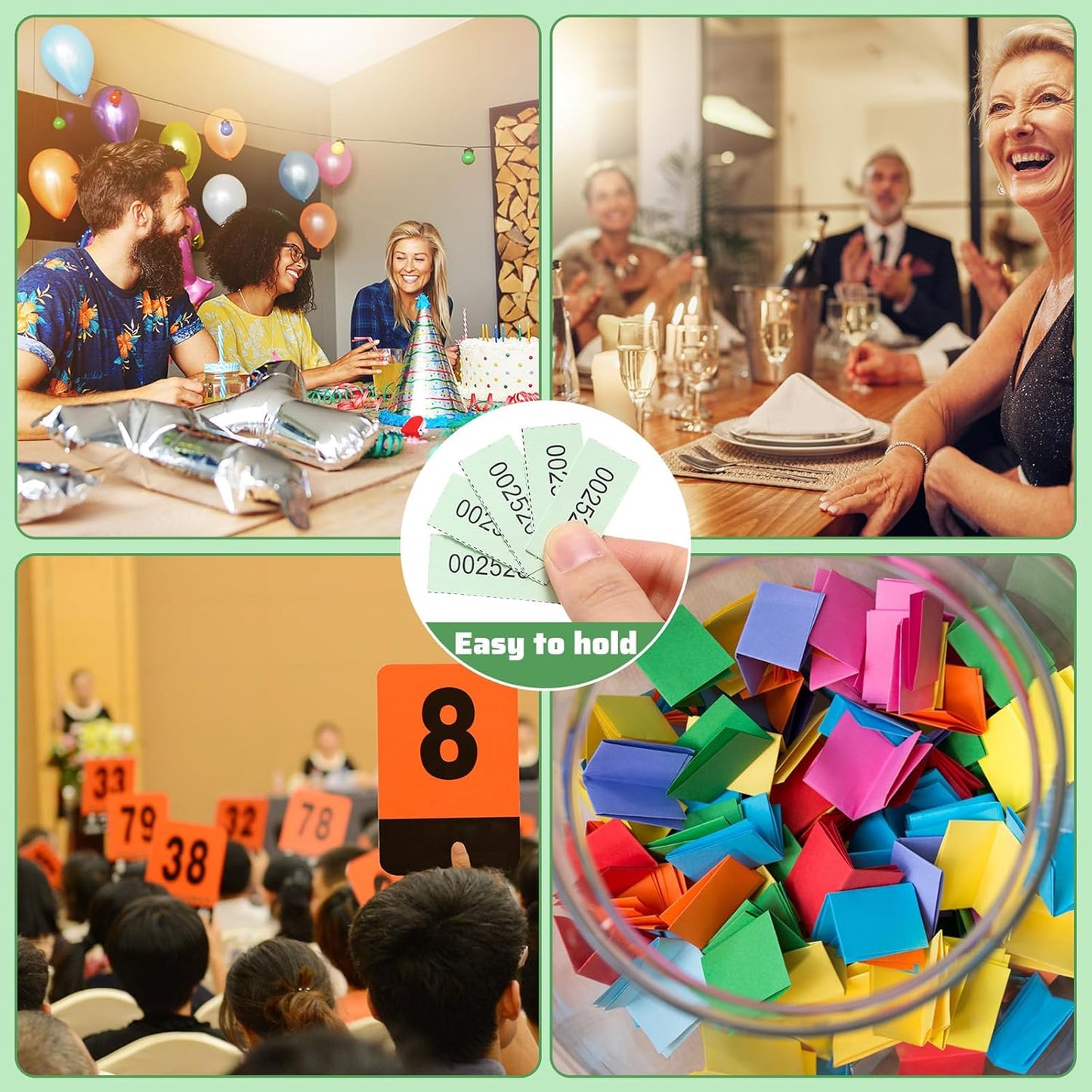 Kosiz 504 Sheets 5 Bid Raffle Ticket with Different Numbers Per Sheet Chinese Auction Tickets for Events Church Basket Auction Silent (Light Green)