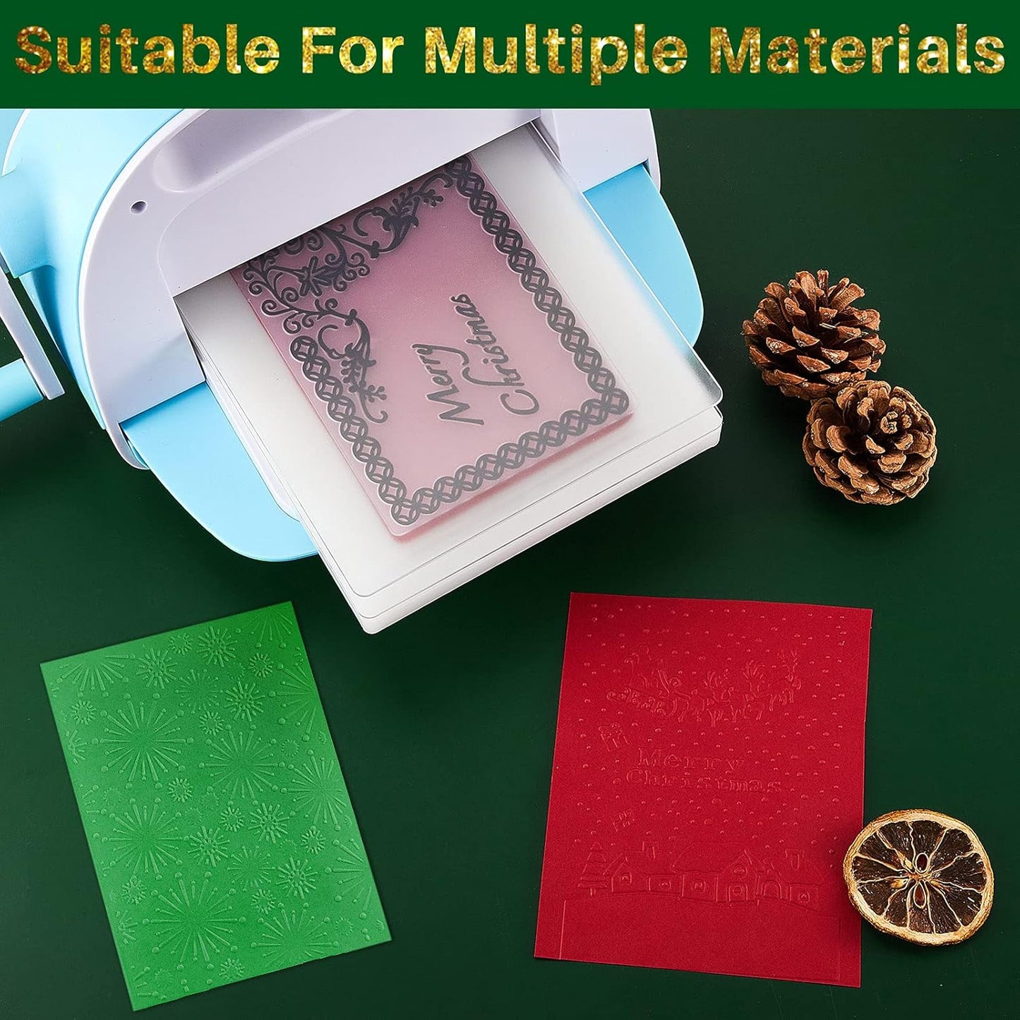 10 Pieces Christmas Embossing Folders Snowflake Deer Leaves Stencil Template DIY Craft Background Embossing Folders for Card Making Photo Album Scrapbooking Decoration