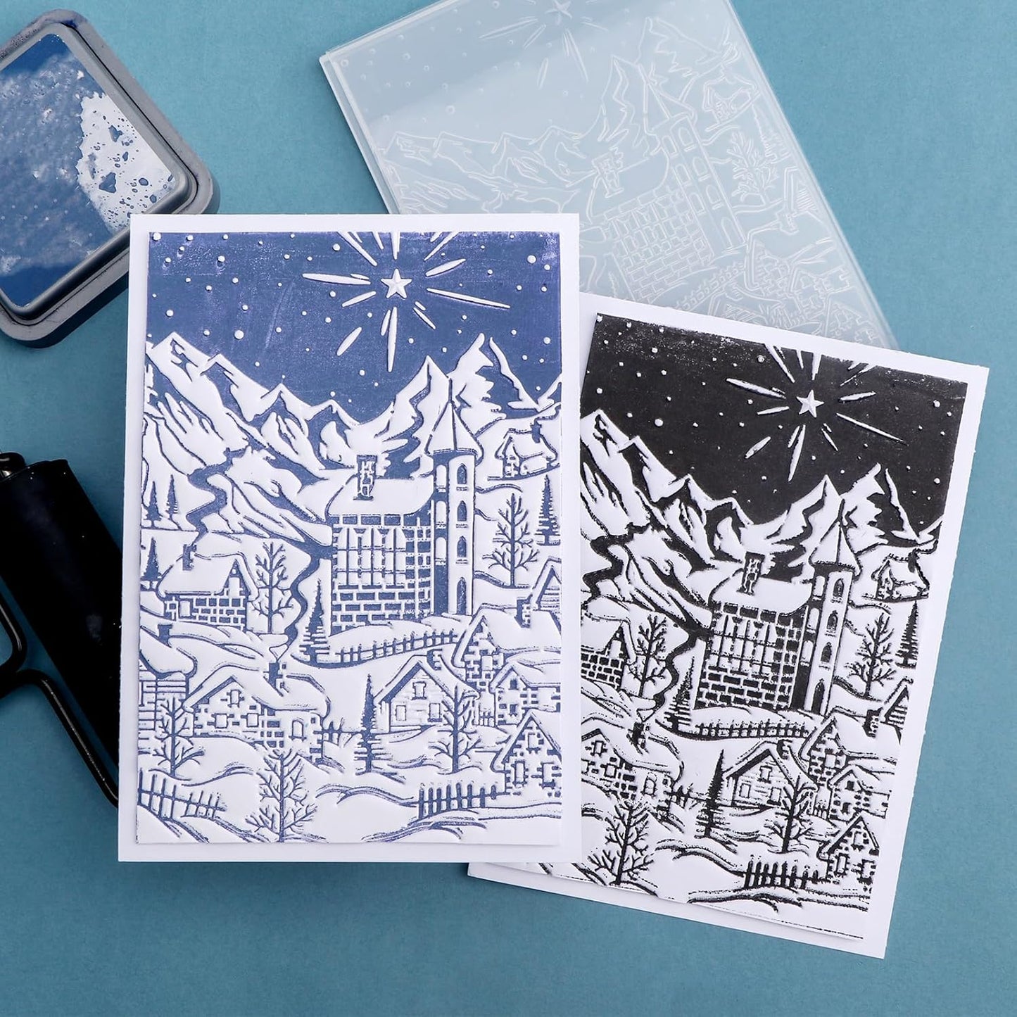 BAOFALI 3D Embossing Folder for Card Making,Snow Mountain, Castle Plastic Texture Fades Embossing Folder Template for Scrapbooking and Other Paper Craft Album Stamps DIY Decoration 6.3" L x 4.5" W