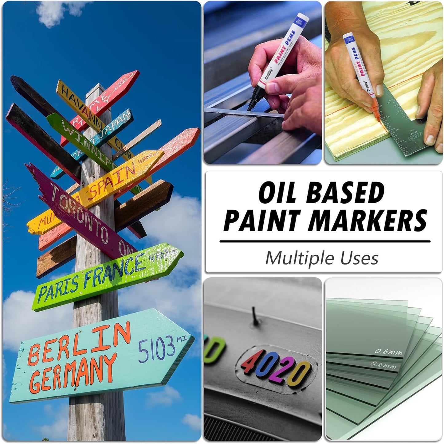 Purple Paint Markers, 8 Pack Oil-Based Waterproof Quick Dry Permanent Paint Pen Set for Rocks Painting, Wood, Fabric, Plastic, Canvas, Glass, Mugs, Metal, Tire, Stone, DIY Craft