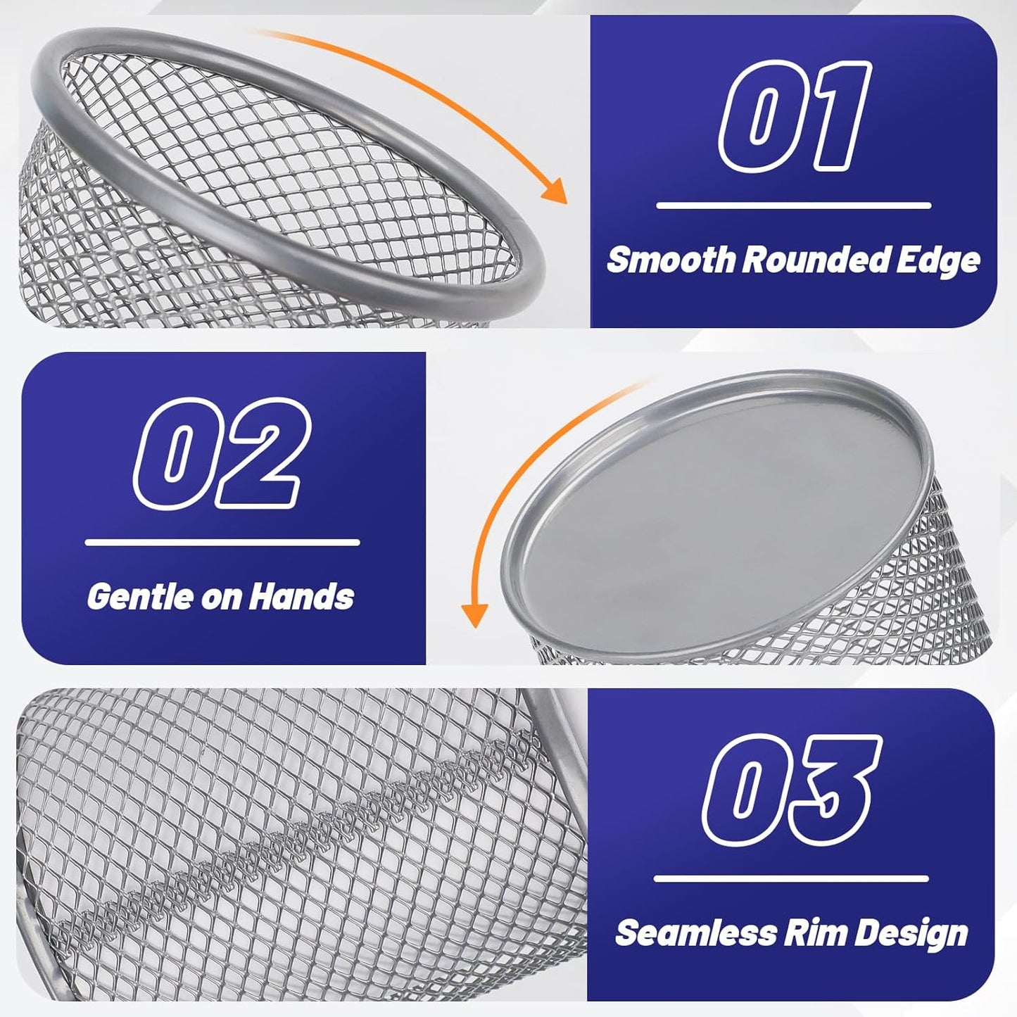 Segarty Pen Holder for Desk, 6 Pack Round Silver Pen Holder, Wire Mesh Pencil Cup Containers Set, Desktop Organizer for Office Supplies, School Classroom, Home, Makeup Brush