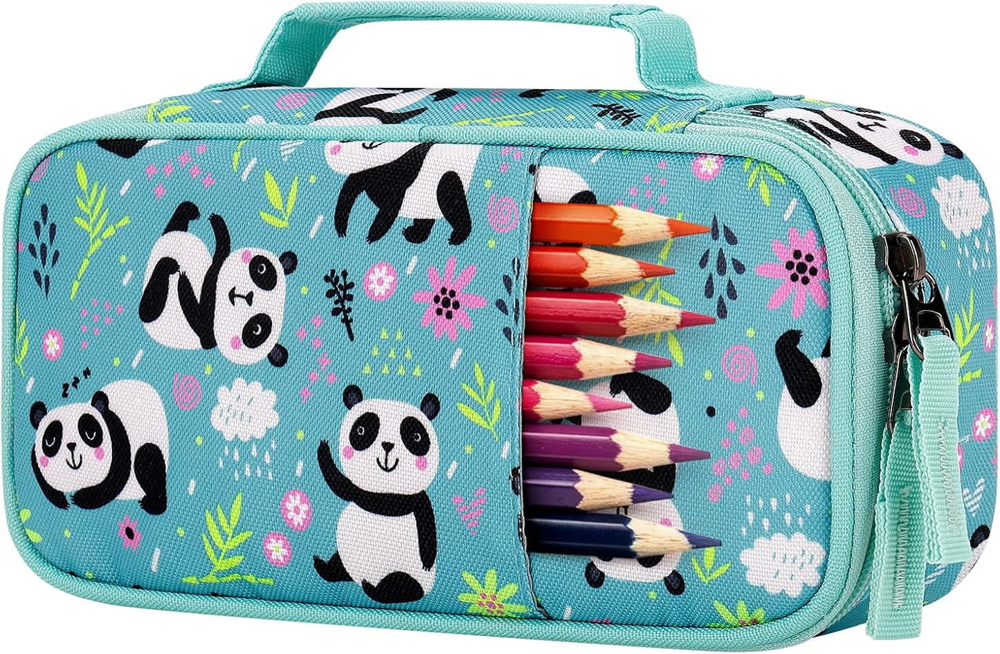 Choco Mocha Panda Pencil Case for Girls, Soft Pencil Case Kids Pencils Pouch for Kindergarten Girls, Teal