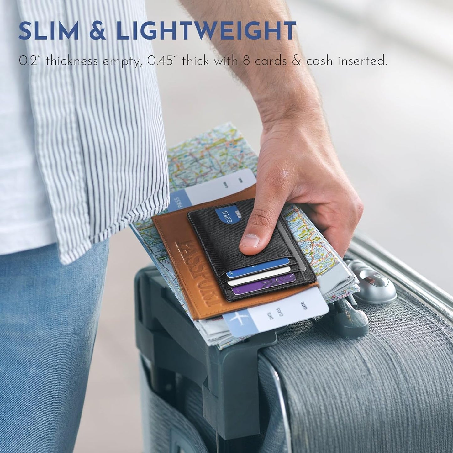 Buffway Slim Minimalist Front Pocket RFID Blocking Leather Wallets for Men and Women - Peak Black