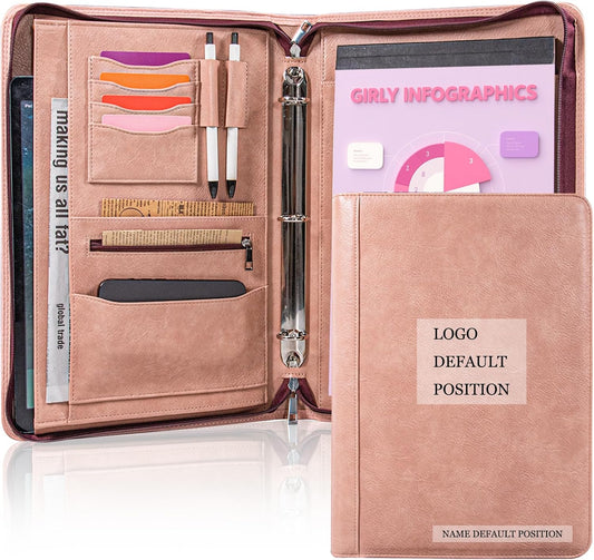 Calfinder Personalized Padfolios Portfolio Binder,3 Ring Leather Binder with Zipper,Professional Padfolios for Women&Men, Business Portfolio Organizer for Resume, Leather Folder for Ipad