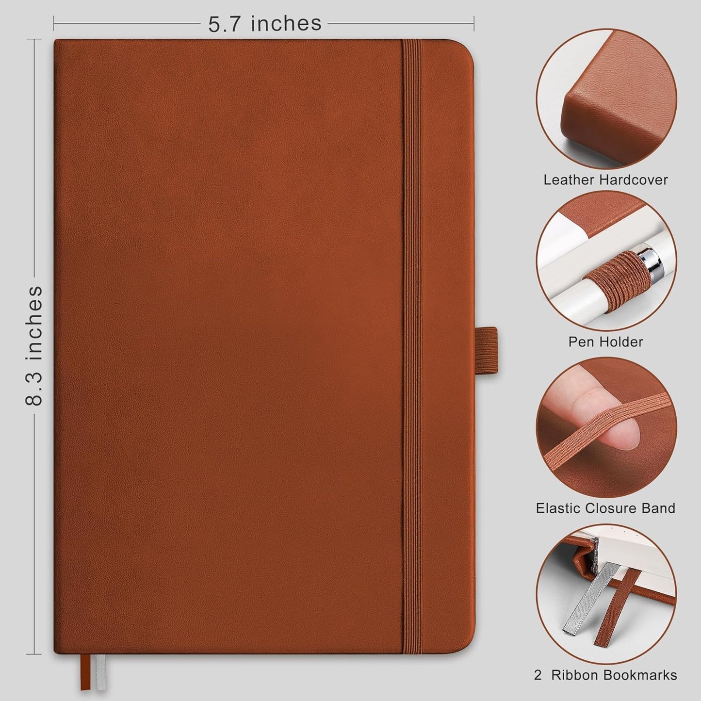 RETTACY Blank Journal Notebook, 2-Pack, 192 Pages per Pack, A5 Medium Size (5.7'' x 8.3''), Leather Hardcover, 100 GSM Thick Paper, for Sketching, Drawing, Painting (Black & Brown)