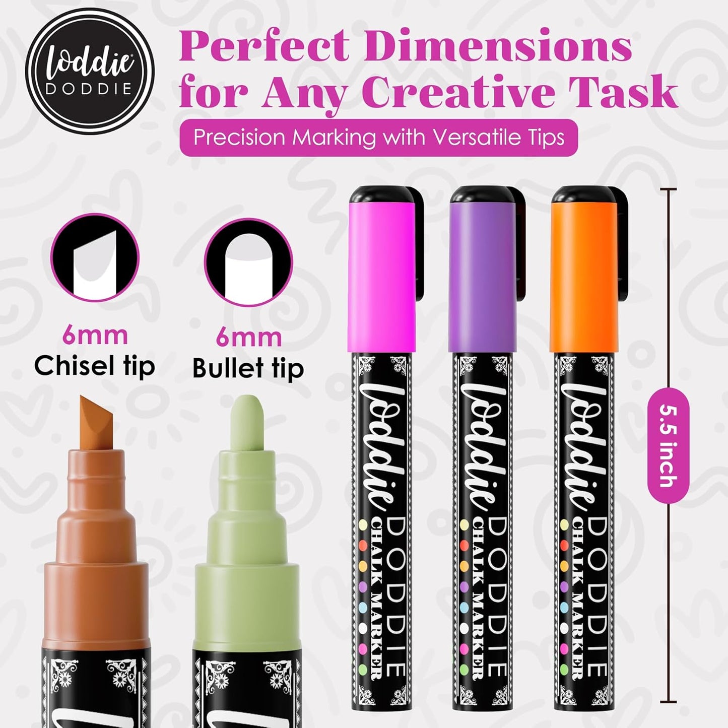 Loddie Doddie Liquid Chalk Markers - 10-Count 6mm Chisel & Bullet Tip - Earth Tone Erasable Chalkboard Pens - Dry Erase Markers for Blackboard