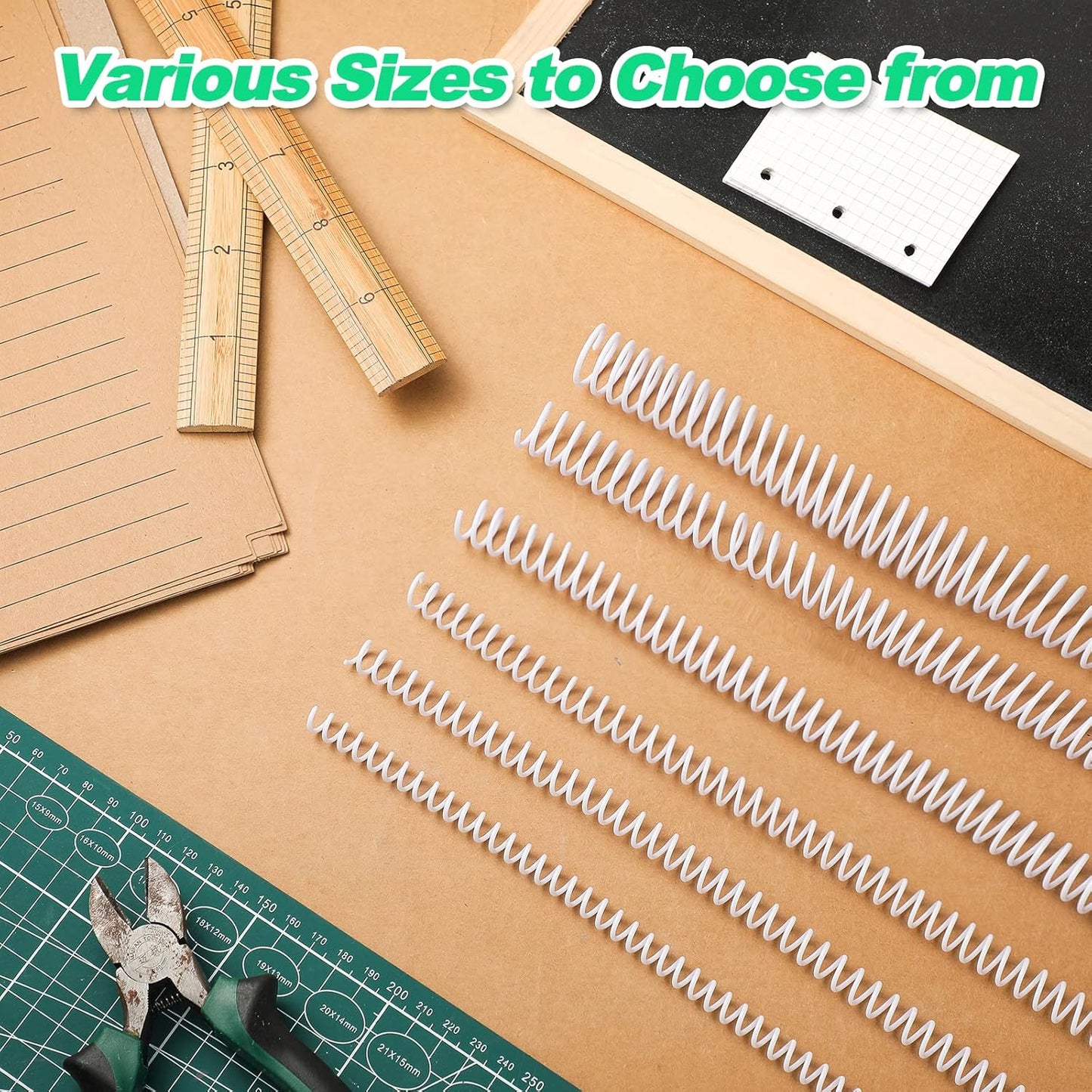 Leinuosen 120 Pack Plastic Spiral Binding Coils Kit Spirals Multi Size Coils for Binding Binder Combs Spines(1/4 5/16 3/8 1/2 5/8 3/4 Inch,White)