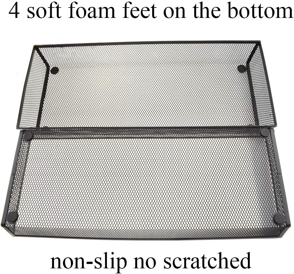 HAHIYO Stackable Mesh Tray Cup 15 x 6 x 2 inches Sturdy Container for Desk Drawer Organizer Collection for Home Office School kitchen Soft Foam Feet No Sharp Edges 1 Pack Black