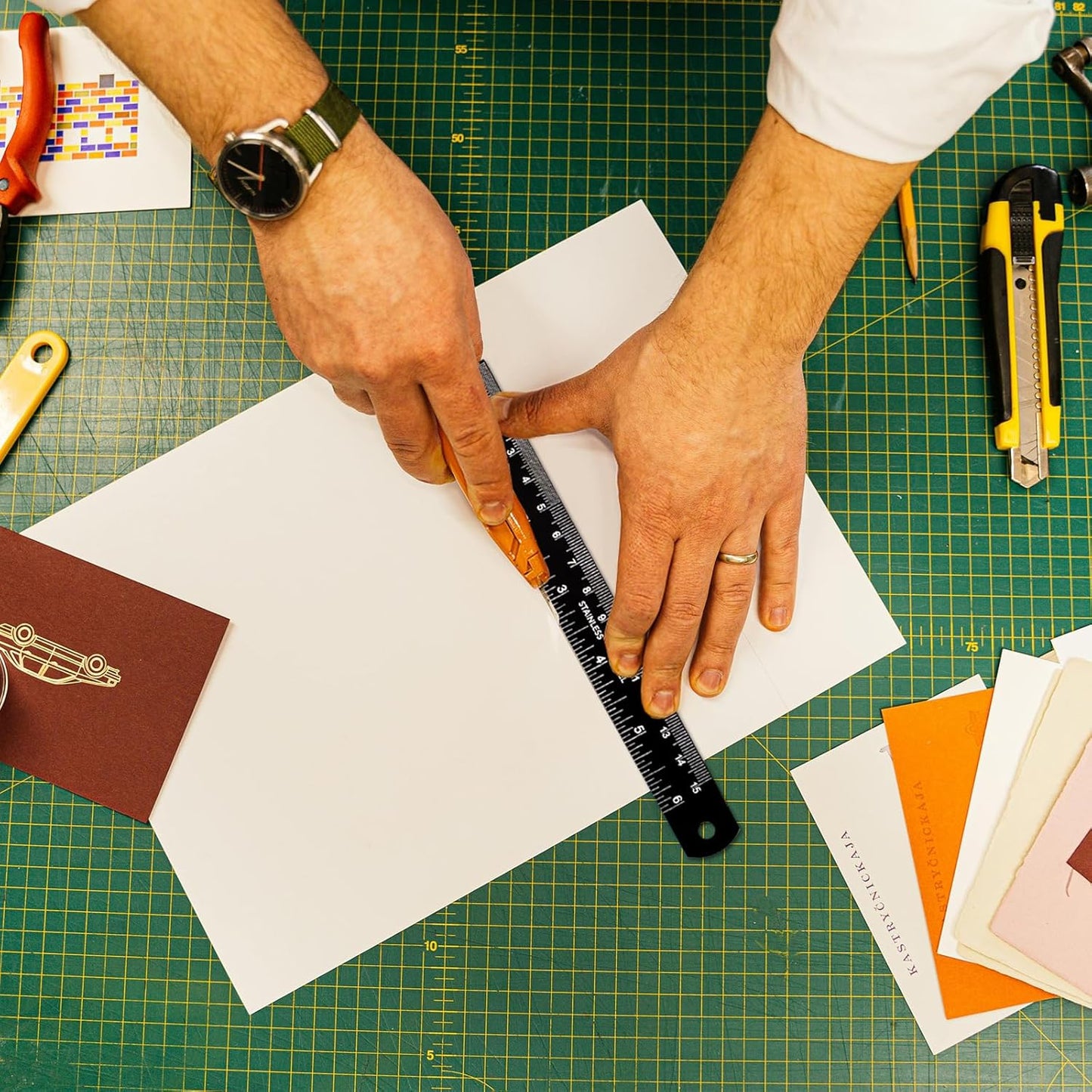 Metal Ruler, 6 Inch Stainless Steel Straight Edge with Metric Measurement, 2 Pack, 15 Centimeters Straight Edge Ruler with Inch to MM Conversion Table for Students, Machinist and Drafting