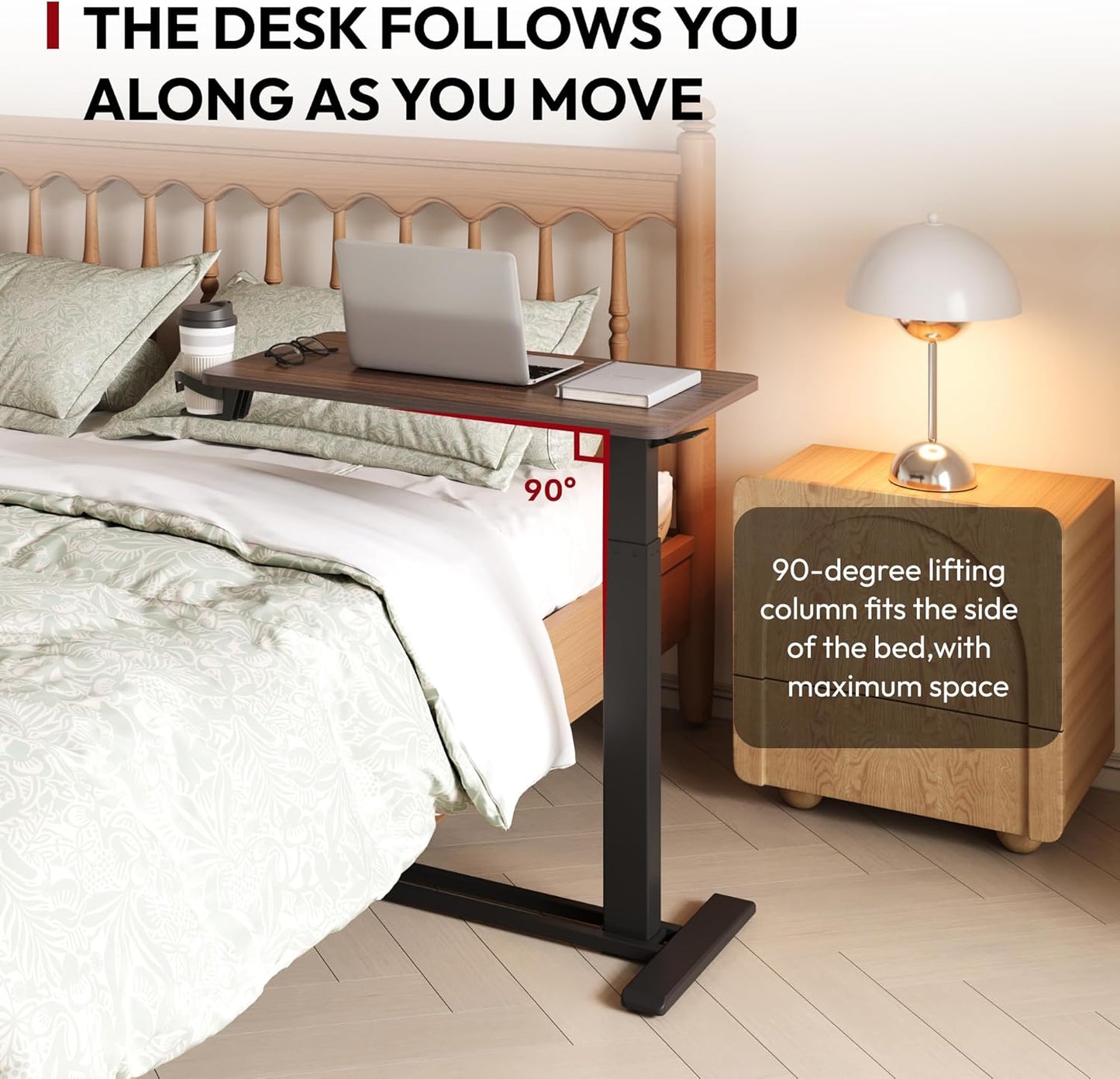 SANODESK Mobile Standing Desk with Hidden Wheels,Pneumatic Laptop Desk Rolling Computer Cart Movable Height Adjustable Small Sit Stand Desk for Home Office(31.5" W x 17.7" D,Black Walnut)