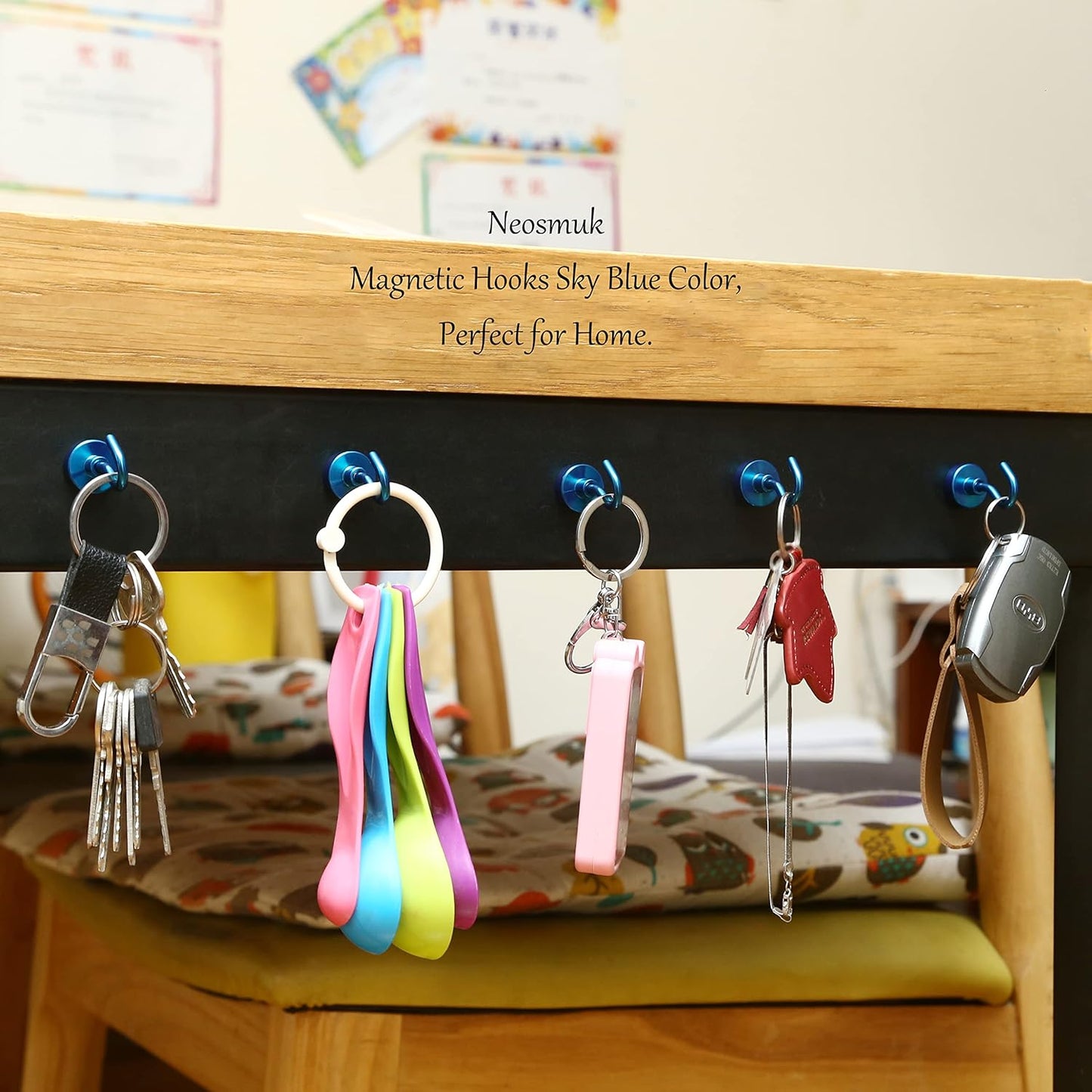 Neosmuk RoyalBlue Magnetic Hooks,30lb Heavy Duty Earth Magnets with Hook for Refrigerator, Extra Strong Cruise Hook for Hanging, Magnetic Hanger for Curtain, Grill (RoyalBlue, 4 Pack)