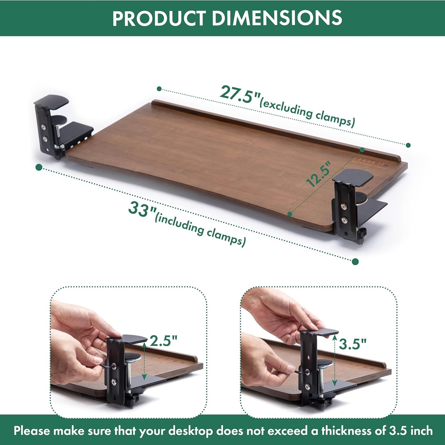 D'vine Dev Under Desk Keyboard Tray with Wrist Rest Bamboo Wood Keyboard Drawer with Full Size Mouse Pad, Walnut Color, KBT-2