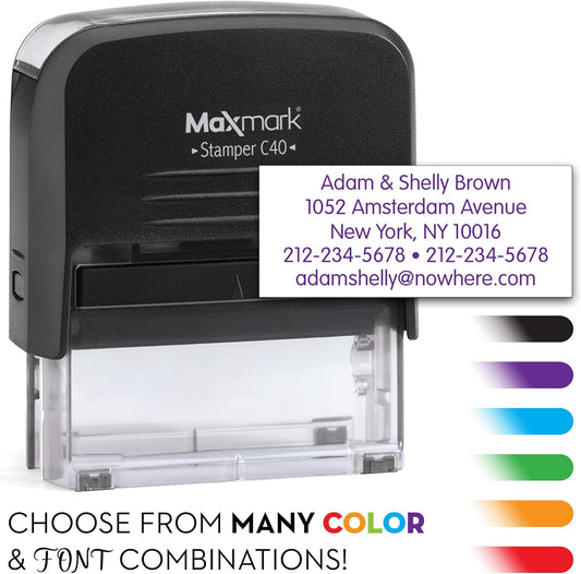 Custom Self Inking Rubber Stamp - Up to 5 Lines of Text - Choose from 15 Ink Colors - Large Size