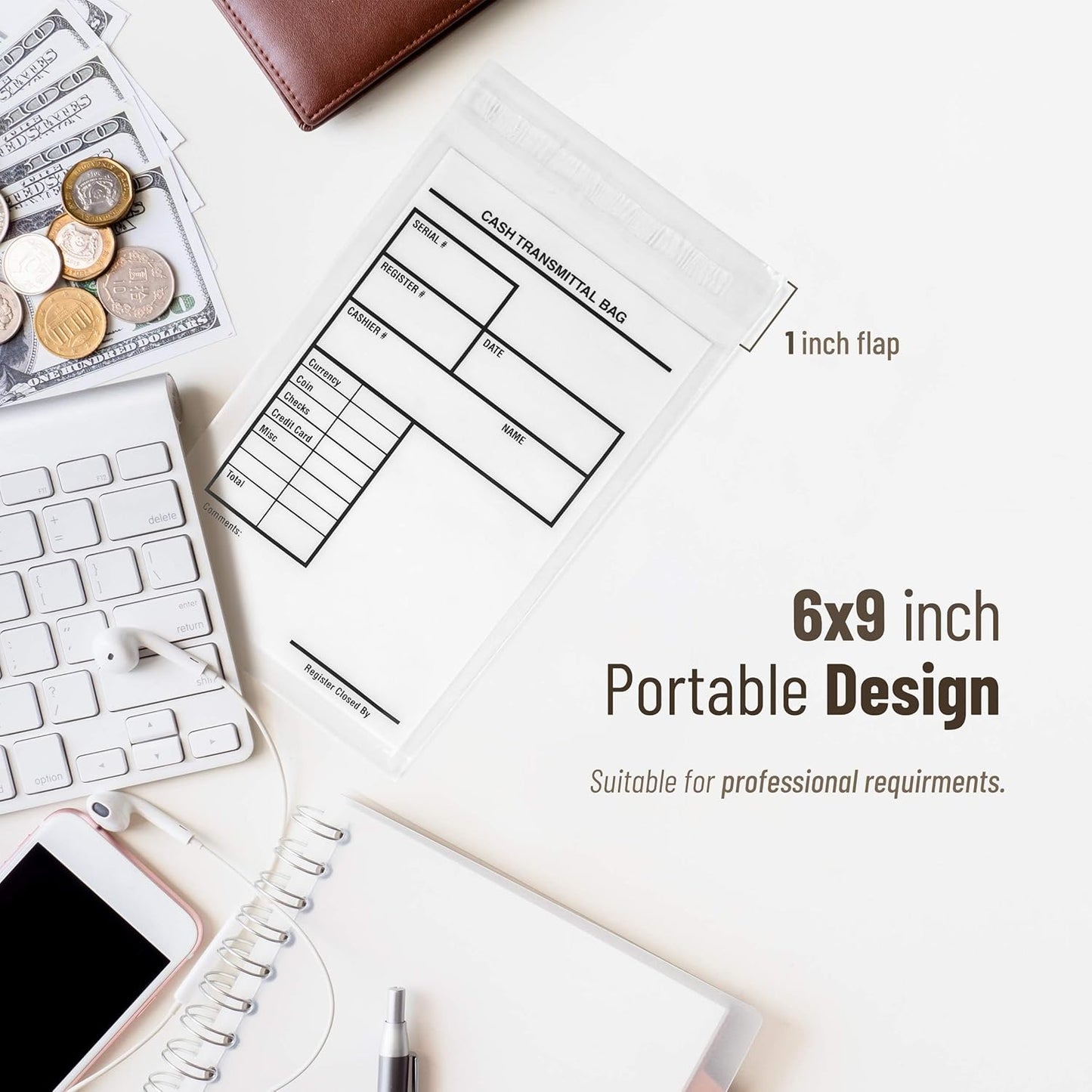 Tamper Proof Bank Deposit Bags - Self-Adhesive Seal, Write-On Surface, 6"x9" Clear Plastic Cash Envelopes | Pack of 100