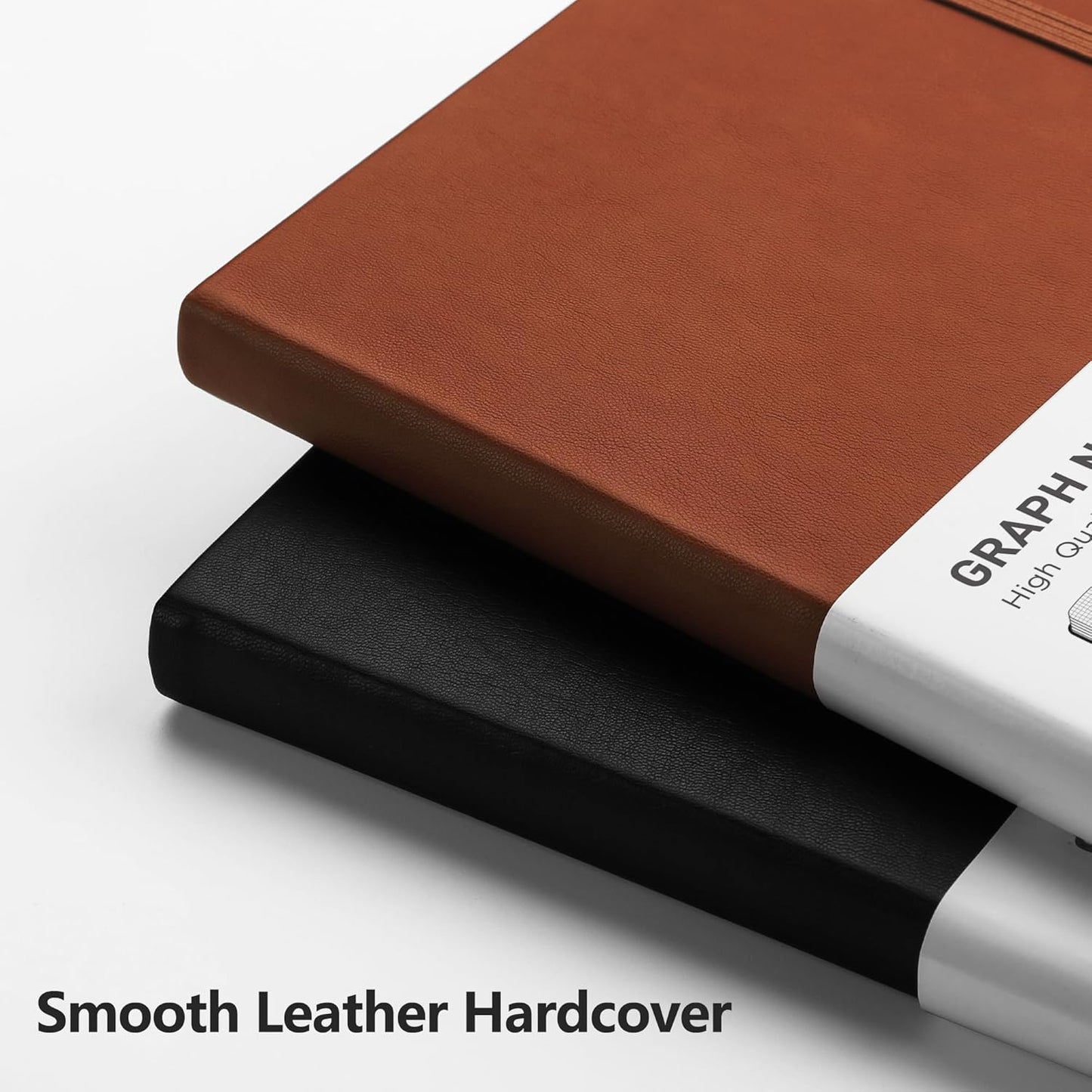 RETTACY Graph Grid Paper Notebook, 192 Pages, A5 Medium Size (5.7'' x 8.3''), 5 Squares per Inch, Leather Hardcover, 100 GSM Thick Paper, for School, Students, Math, Engineering (Black)