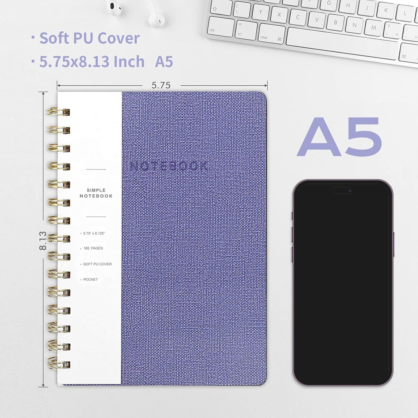 Spiral Notebook-6.10" x 8.19" College Ruled Journal with Inner Pockets and 160 Pages,PU Leather Cover Business Journal, Twin-Wire Binding Notebook Perfect for Office & Home School Supplies