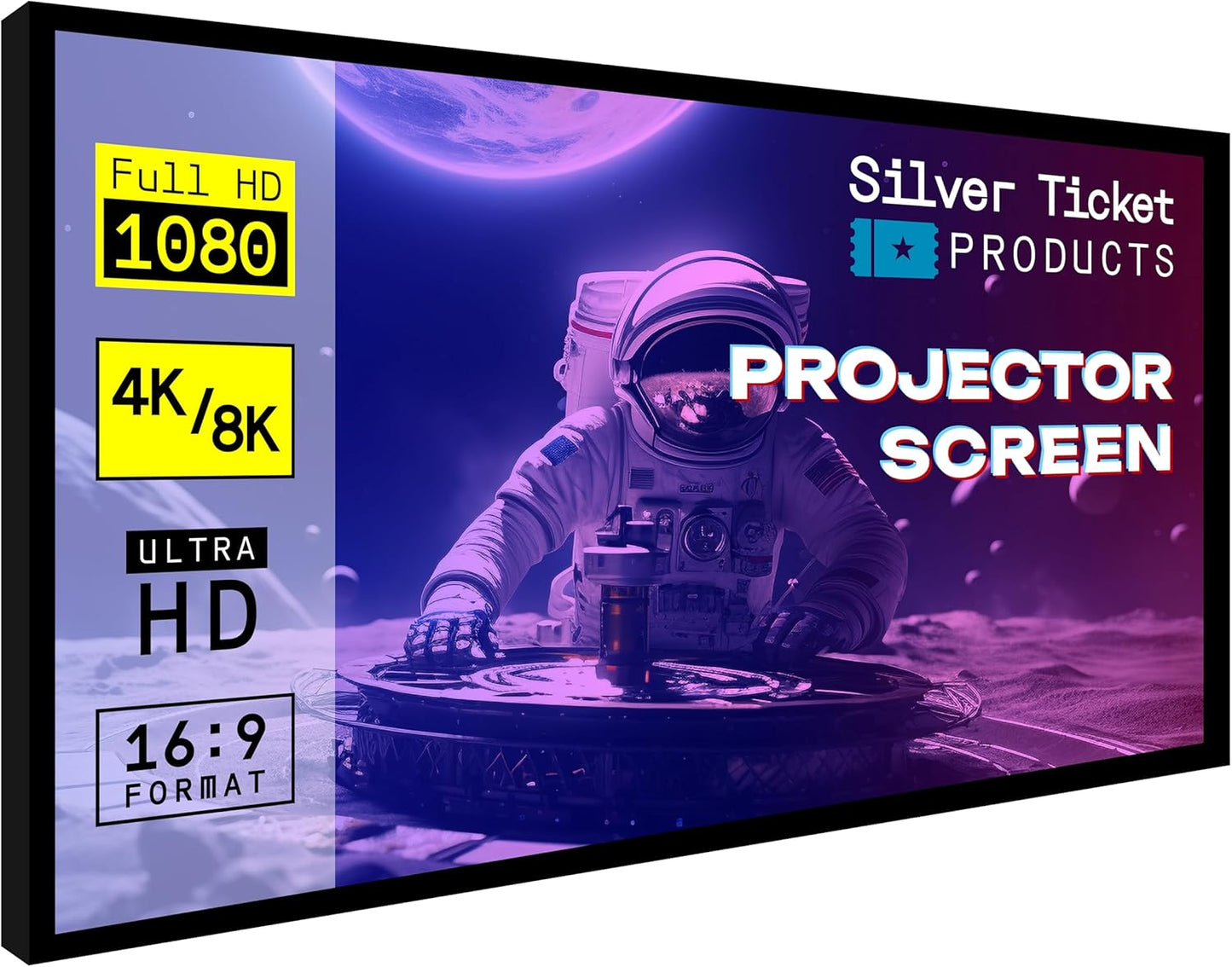 Silver Ticket Products STR Series 6 Piece Home Theater Fixed Frame 4K / 8K Ultra HD, HDTV, HDR & Active 3D Movie Projection Screen, 16:9 Format, 142" Diagonal, High Contrast Material STR-169142-HC