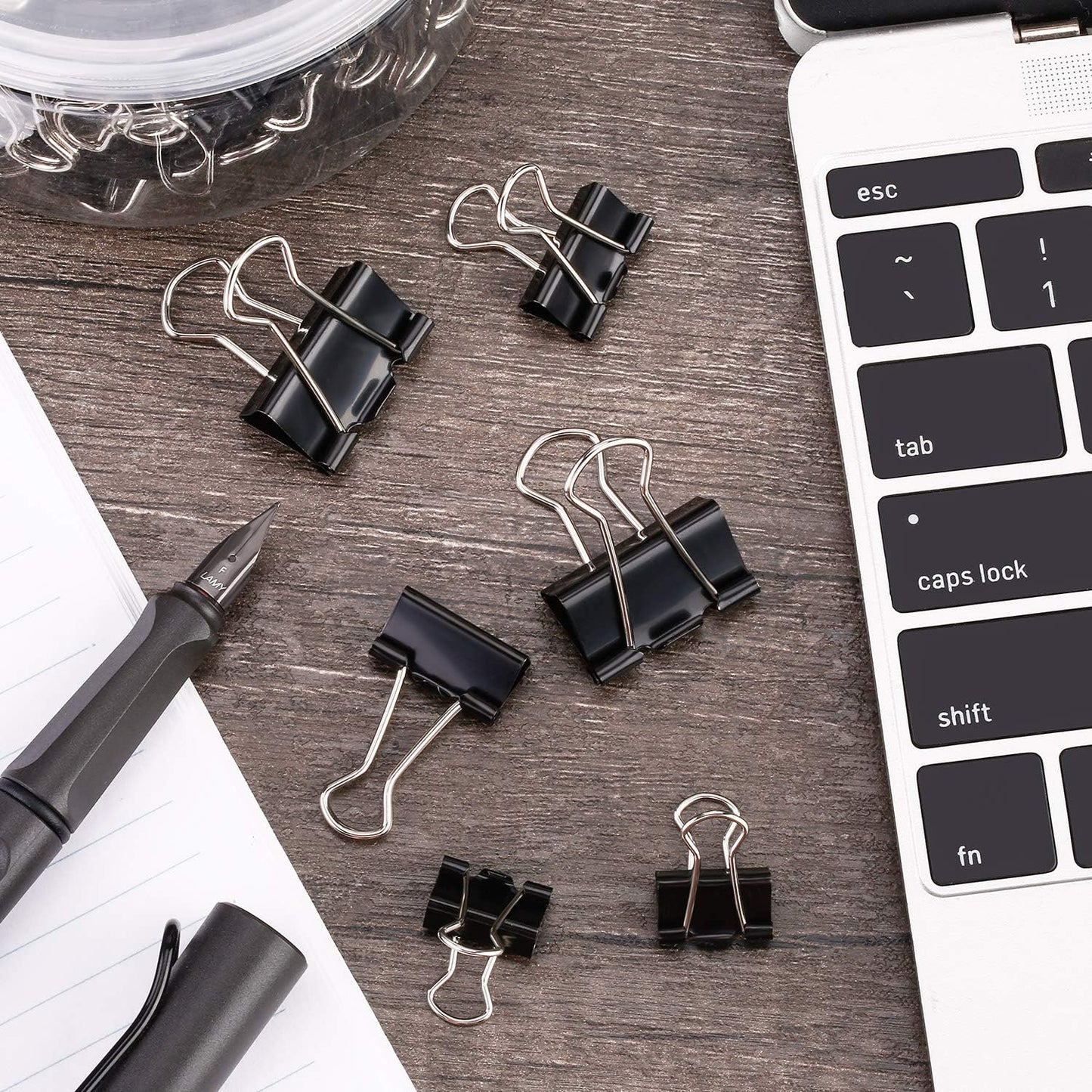 TecUnite 150 Pcs Binder Clips Assorted Sizes Black Paper Clamps Clips Large Medium Small Clips Office Supplies