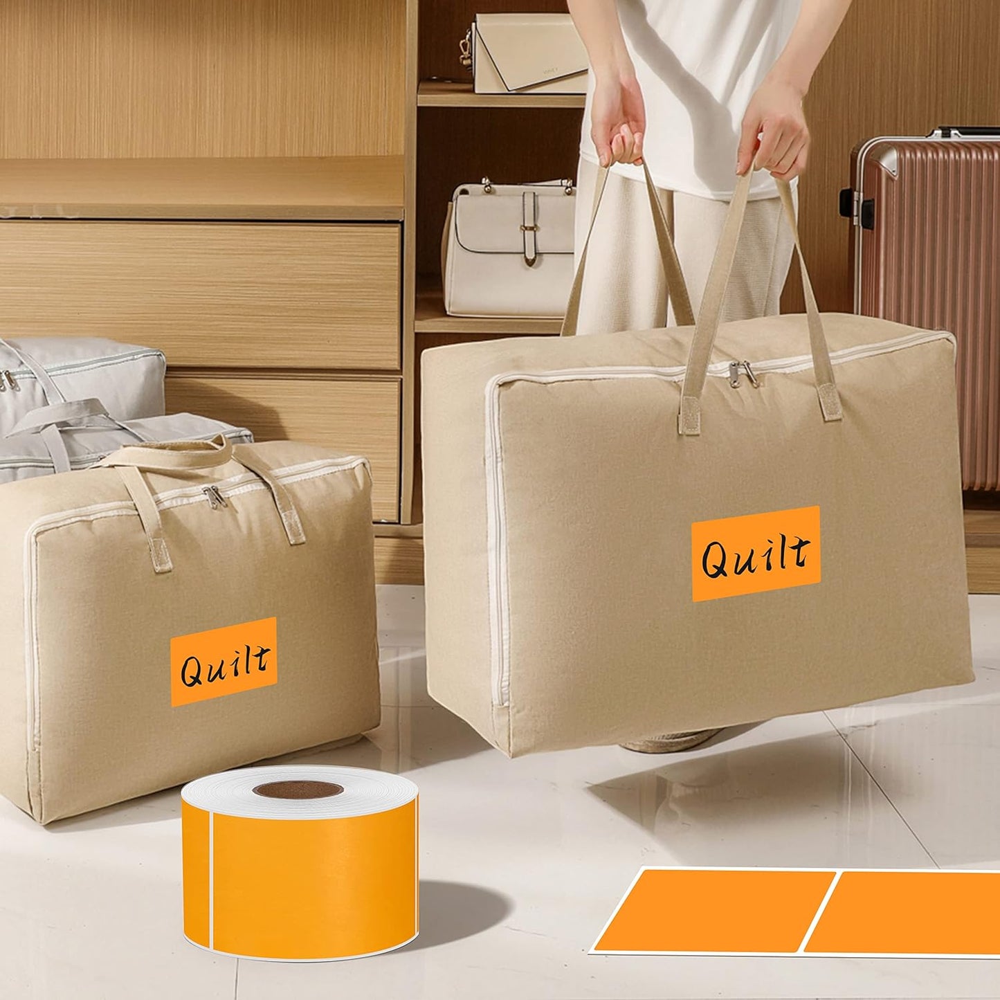 PARLAIM 5" x 3" Rectangle Color Coding Labels,500 per Inventory Labels Color Code Stickers Dispenser Box,Fluorescent Red Sticker Labels for Inventory,Family School Storage Bins Label(Orange)