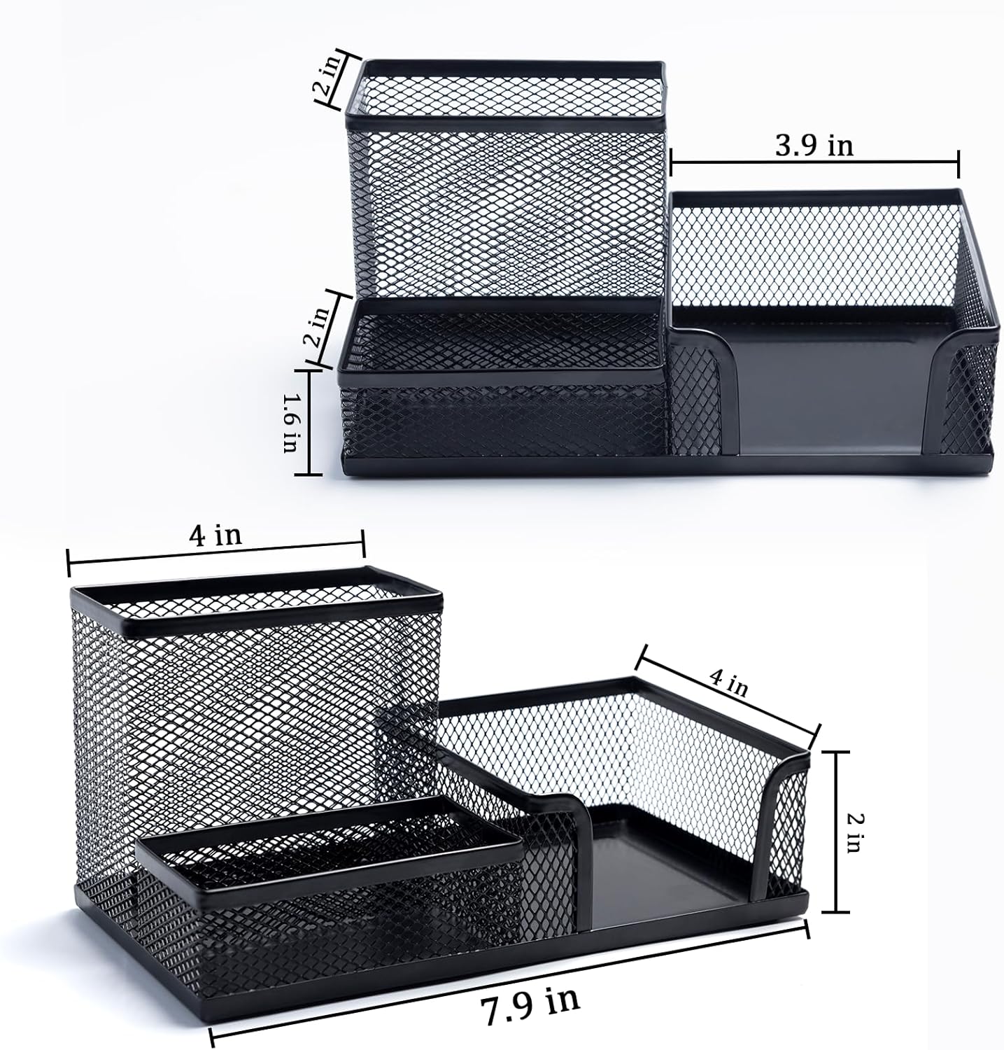 4 Pieces Mesh Pen Holder Desk Organizers and Accessories for Deskop Organizer,3 Compartments Black Pencil Holder for Office Supplies,Gifts for Colleague