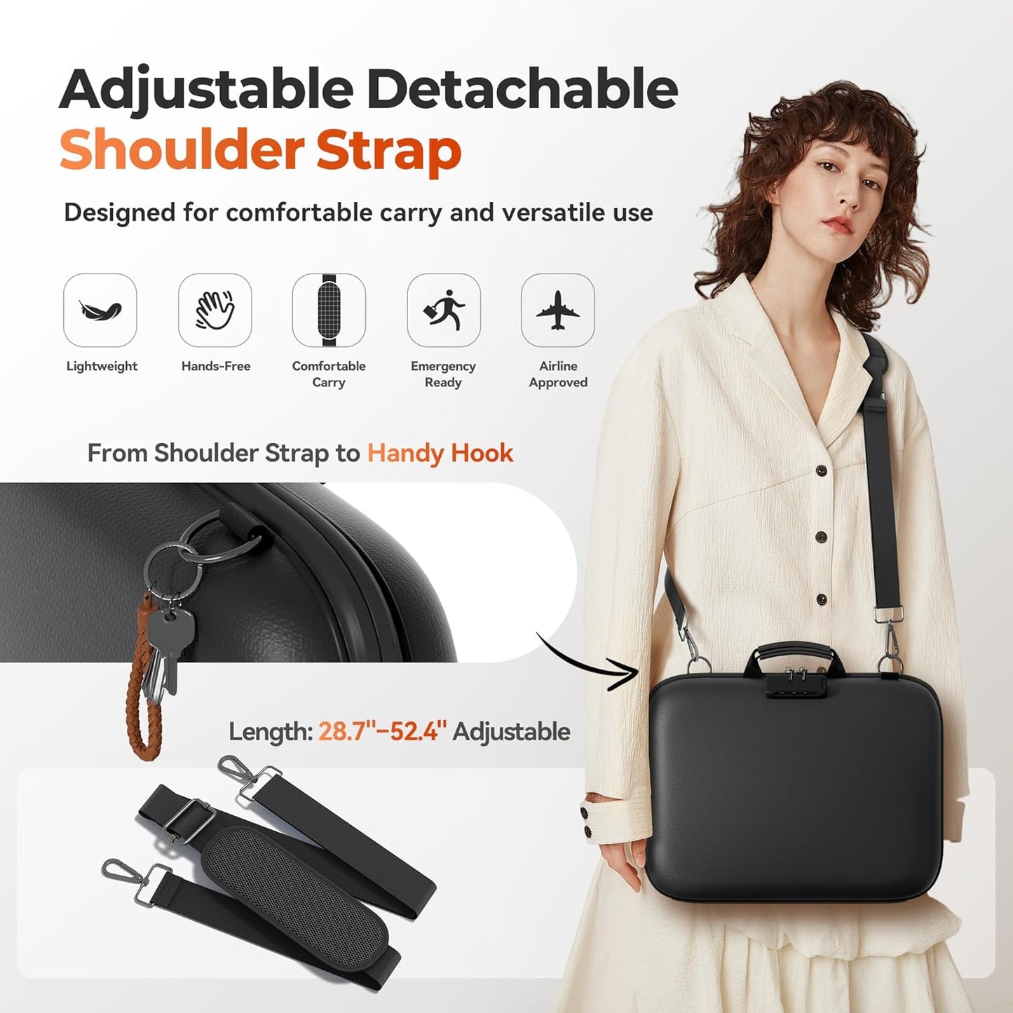 Nacial Fireproof Document Box with Lock & Shoulder Strap, Hard-Shell Fireproof File Organizer with 13 Pocket Accordion File Folder, Portable Safe Storage for Important Documents, Laptop, Black