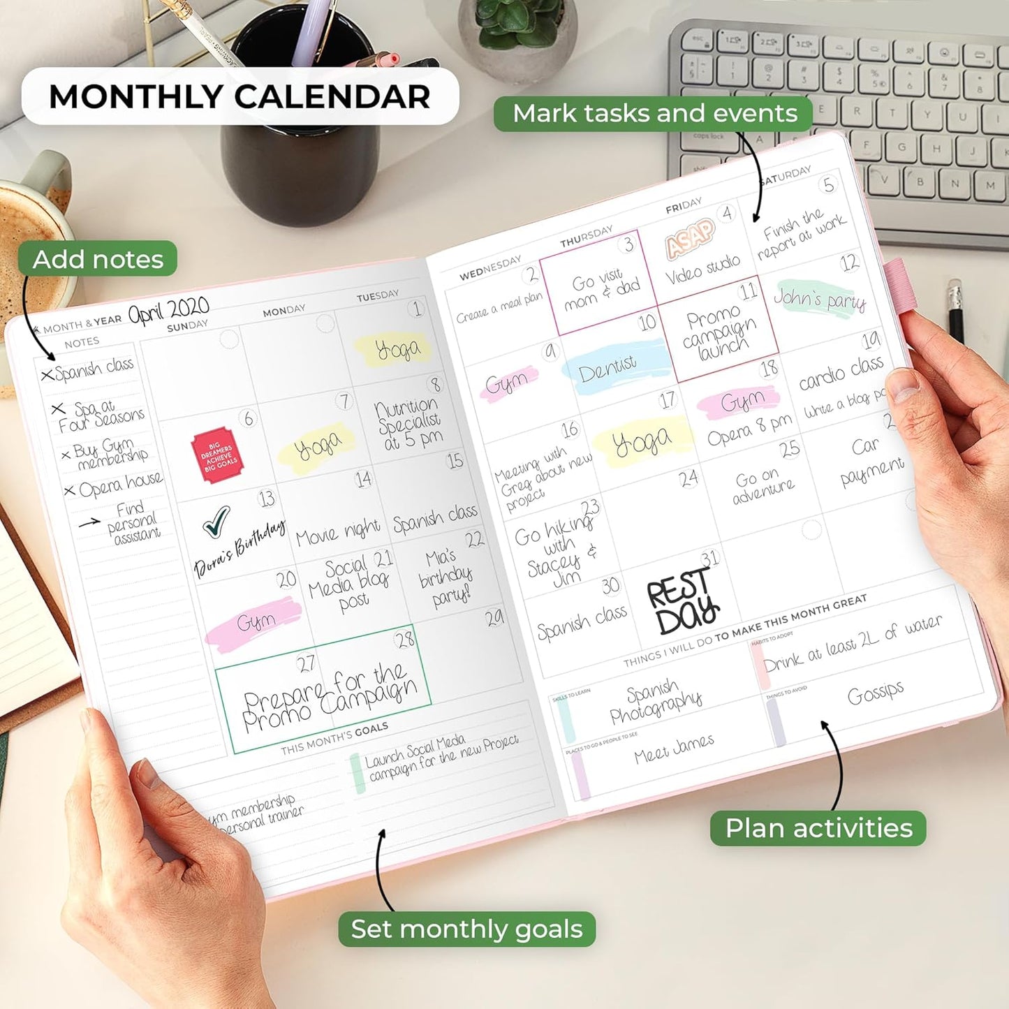 Clever Fox Planner PRO Schedule – Undated Weekly & Monthly Life Planner with Time Slots, Appointment Book & Daily Organizer, A4 (Rose Gold)