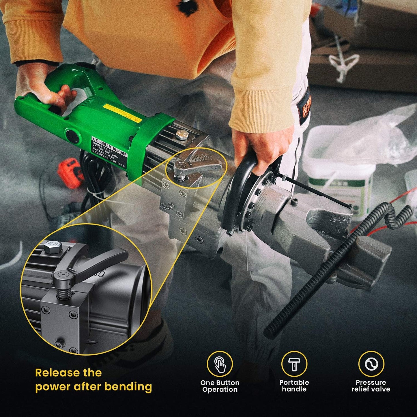 Anbull 900W Electric Rebar Bender,Hydraulic Rebar Bending Maching Bending up to 5/8 Inch #5 16mm Rebar, Bending Angle 0-130 Degrees Rebar Bending Machine with Positioning Bolt