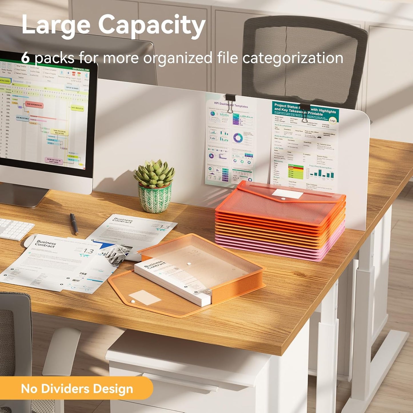 ABC life 6 Pack Plastic Expanding File Folder, Folders for Documents with Snap Closure, Colorful File Folder Organizer Holder, Transparent, Large Capacity, Fit Letter/A4 Size - Warm Pink