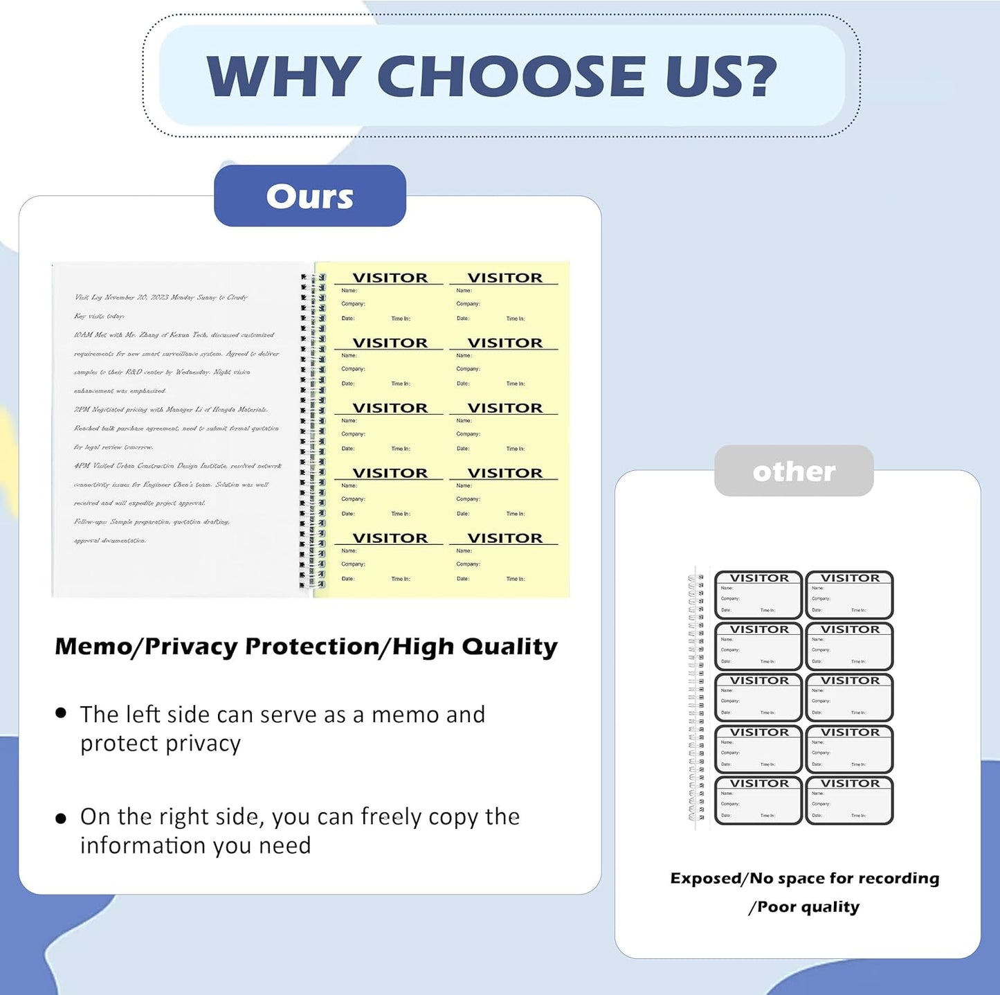 3 Pack of 450 Visitor Badges Registry Log with Carbon Copy Visitor Stickers Letter Size Visitor Log Book Extras Protecting Privacy Pages Spiral-Bound Self Visitor Badges Guest Register Book(3)