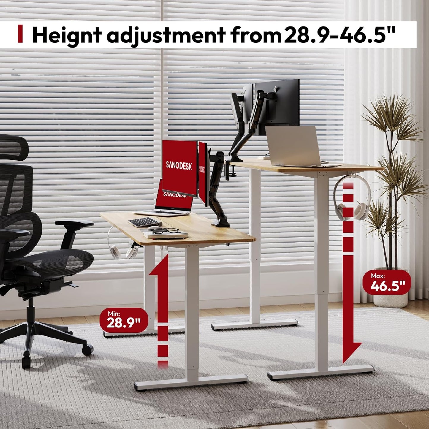 SANODESK Electric Standing Desk 48x24 Inch Height Adjustable Stand Up Desk Home Office Computer Workstation Sit Stand Home Office Desk with Splice Board (White Frame + Maple Top)