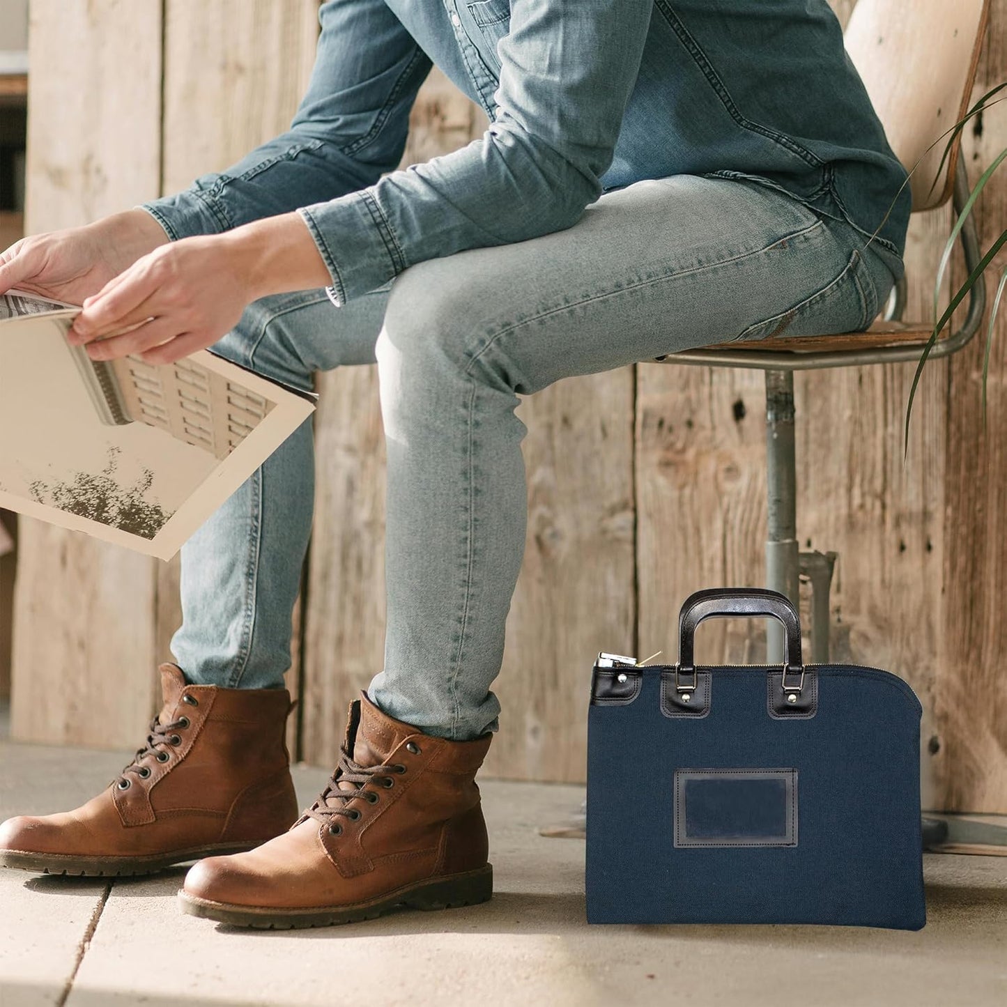 Fire Resistant Security Money Bag with Lock, Water Repellent, Safe Storage, Protects Important Valuables, 15 x 11 Inch (Navy Blue)