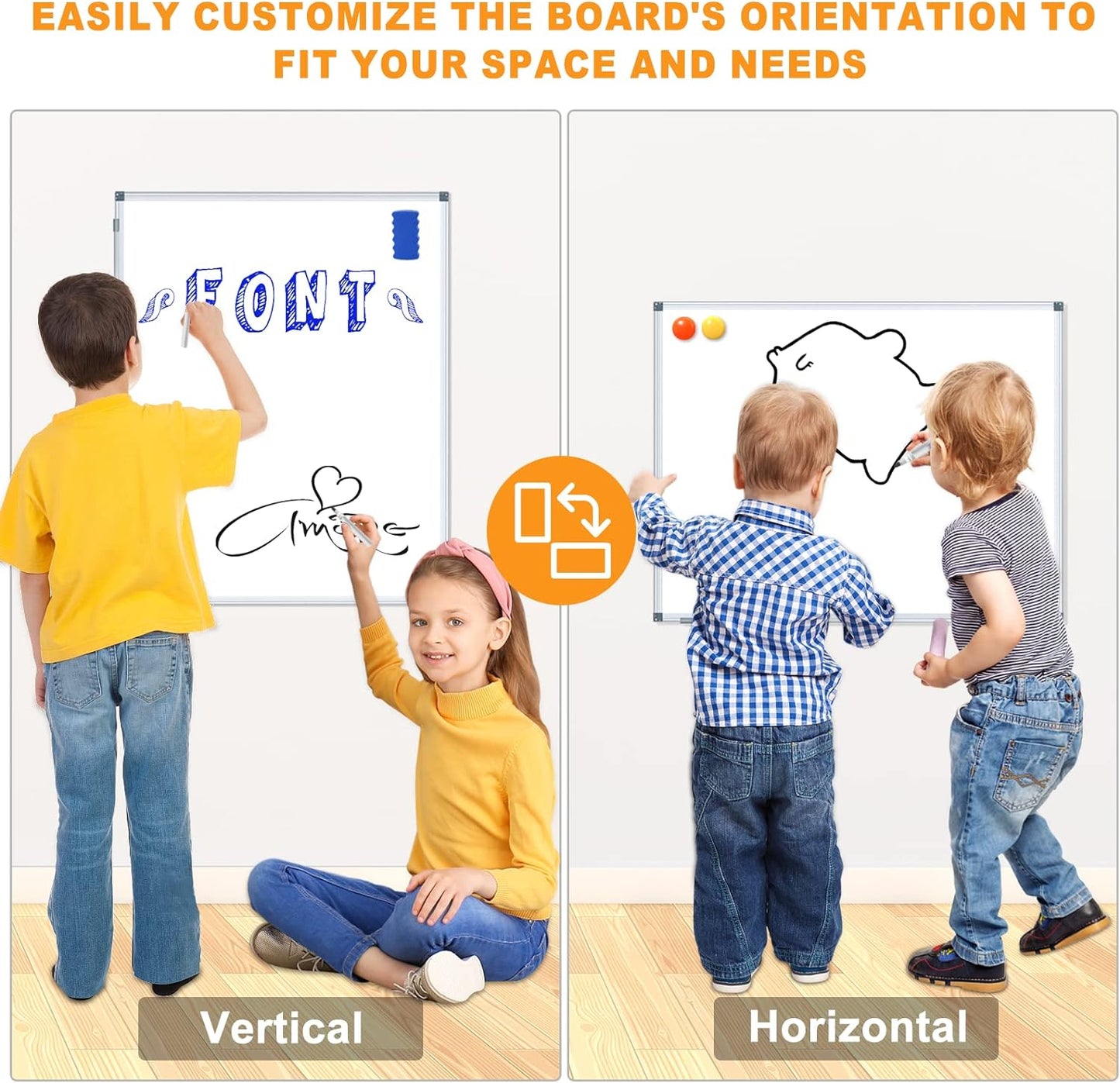 H-Qprobd White Board Dry Erase Whiteboard for Wall 24x18 (2pcs) Magnetic Boards for Office Classroom & Home, Small Wall Whiteboard Including 6 Markers, 10 Magnets, 2 Erasers & 10 Adhesive Hooks