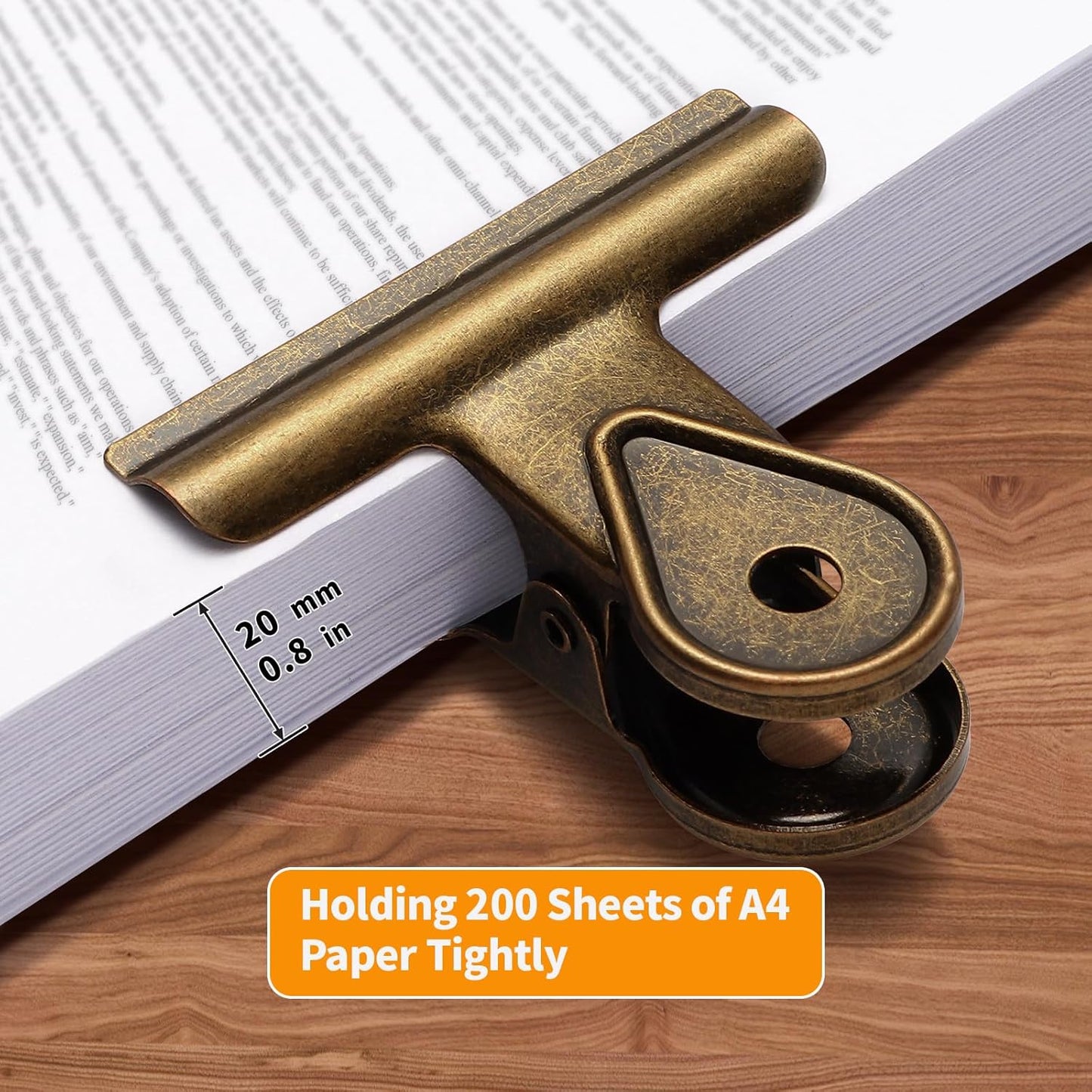 SIAMESE Bulldog Clips, 4 Pcs Binder Clips for Office & Kitchen, Multi-Purpose Binder and Food Bag Clamps for Sealing, Storage, Hanging (Bronze)