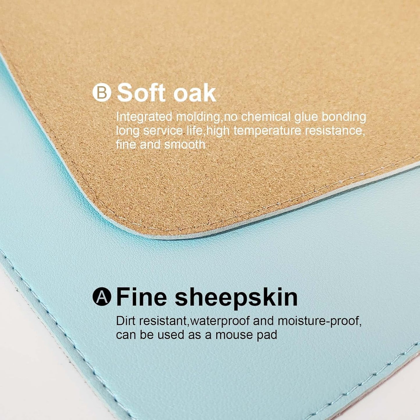 DAWNTREES Dual Sided Desk Mat,Leather Desk Pad,Cork Desk Mat Protector,with PU Leather Valet Tray Organizer,Large Mouse Pad,Desk Writing Pad for Office and Home(Light Blue 31.5"x15.8")