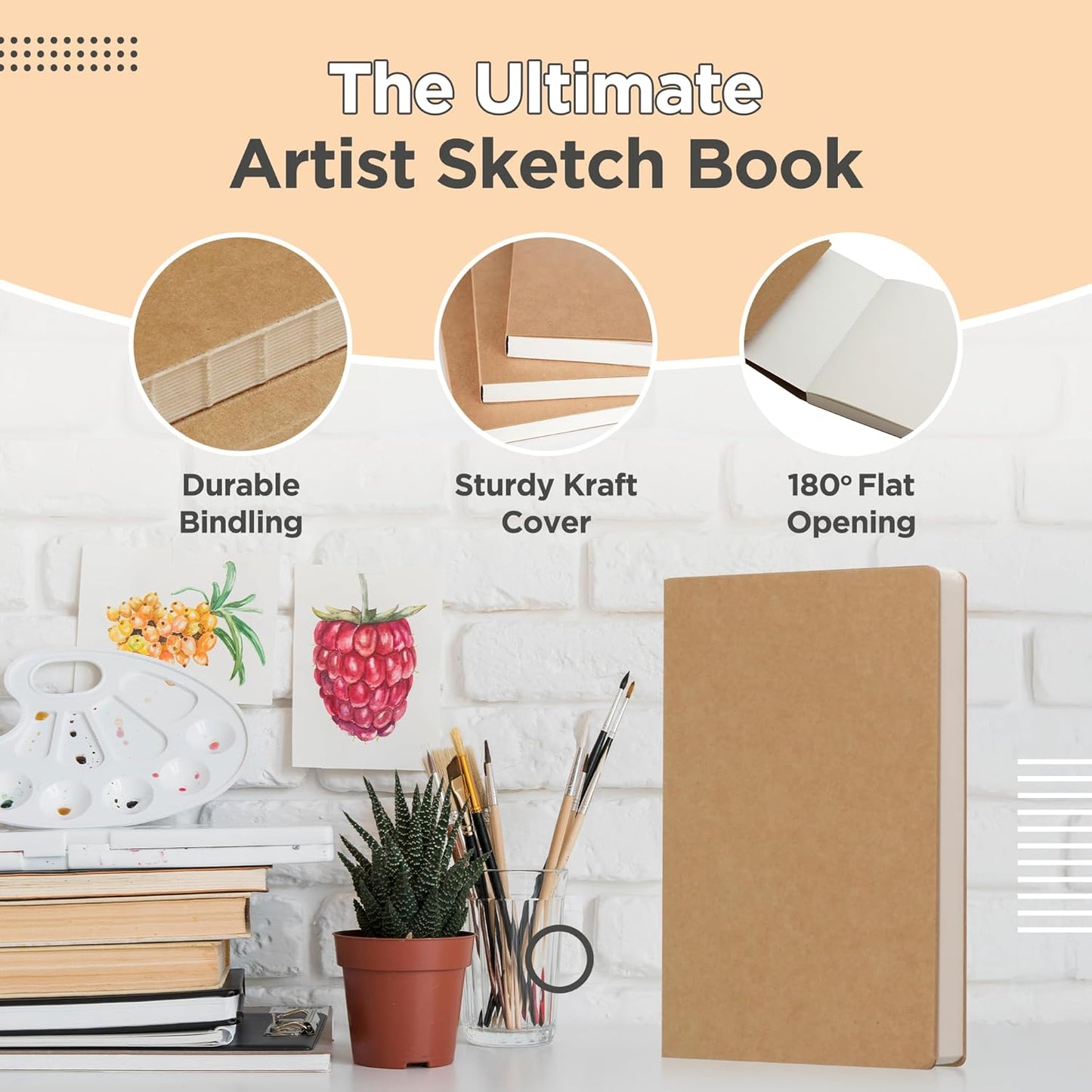 Sketch Book, 3 Pack Blank Drawing Notebook, 5.5" x 8.25" Kraft Cover Sketchbook, 224 Pages/112 Sheets 100gsm Plain Paper