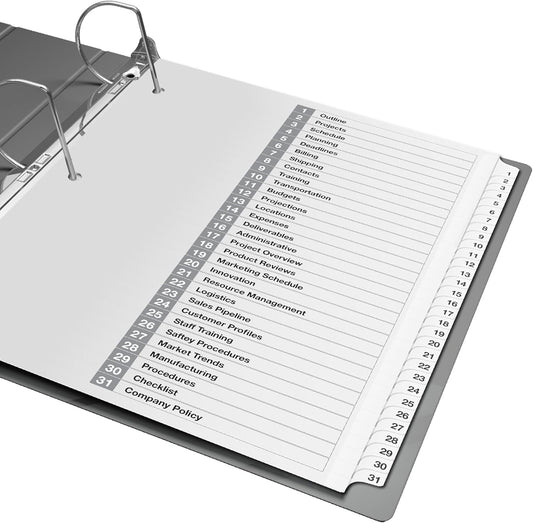 Davis Group 1-31 Index Tab Dividers for 3 Ring Binders, Customizable Table of Contents, 6 Sets
