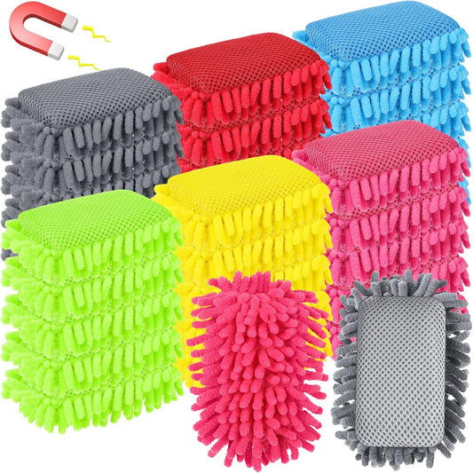 Sherr 30 Pcs Microfiber Shag Dry Erasers Bulk Magnetic Whiteboard Eraser Washable Colorful Chalk Board Eraser Markers Chalk Home School Classroom Office Supplies(Bright Color)