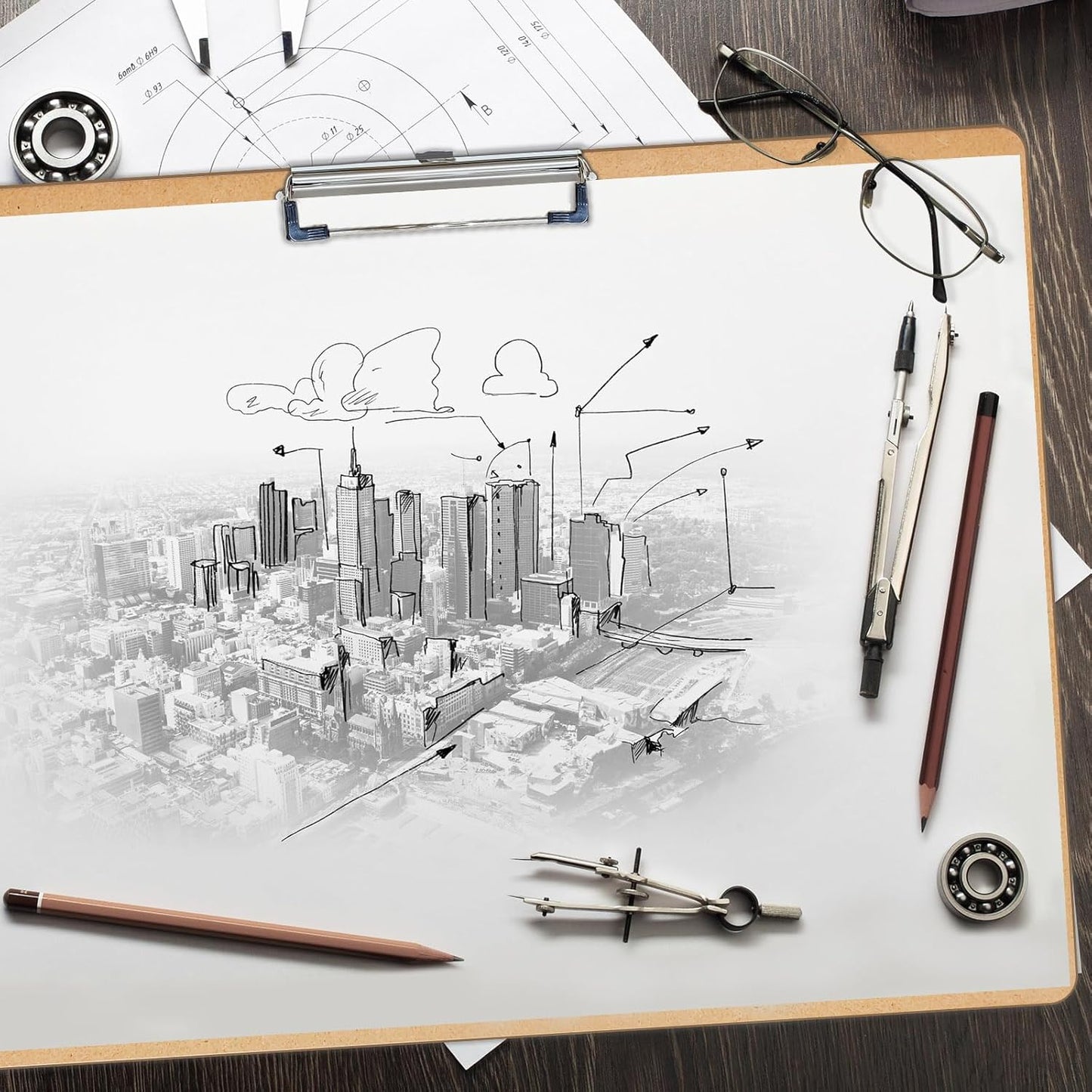 6 PCS Extra Large 11x17 clipboard, Wood Cleats with Low Profile Clips for Drawing, Sketching, and Art Boards, Horizontal Wood Lapping, Landscape Layout (3mm Thickness