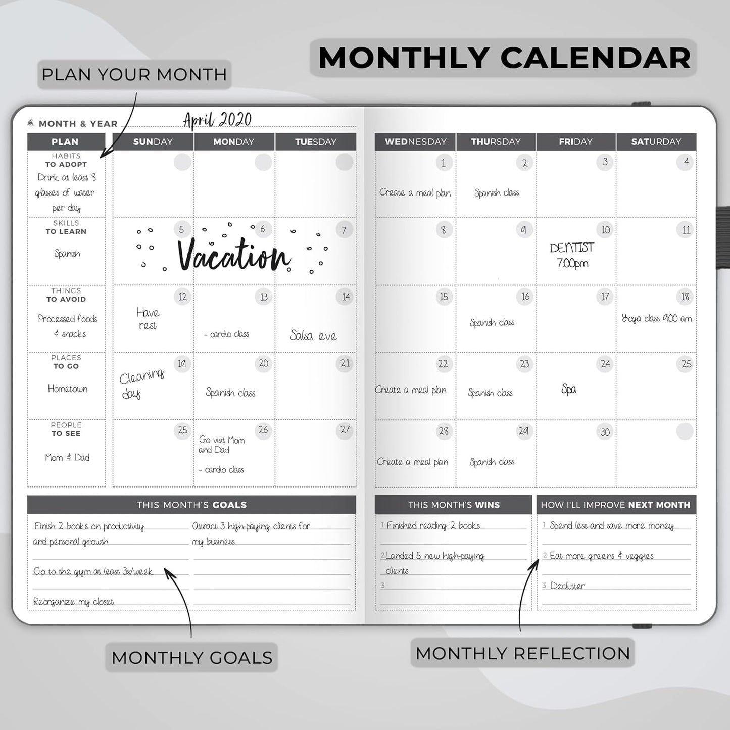 Clever Fox Planner – Undated Weekly & Monthly Planner for Productivity, Time Management & Goals – Organizer Journal – A5 (Silver Black)