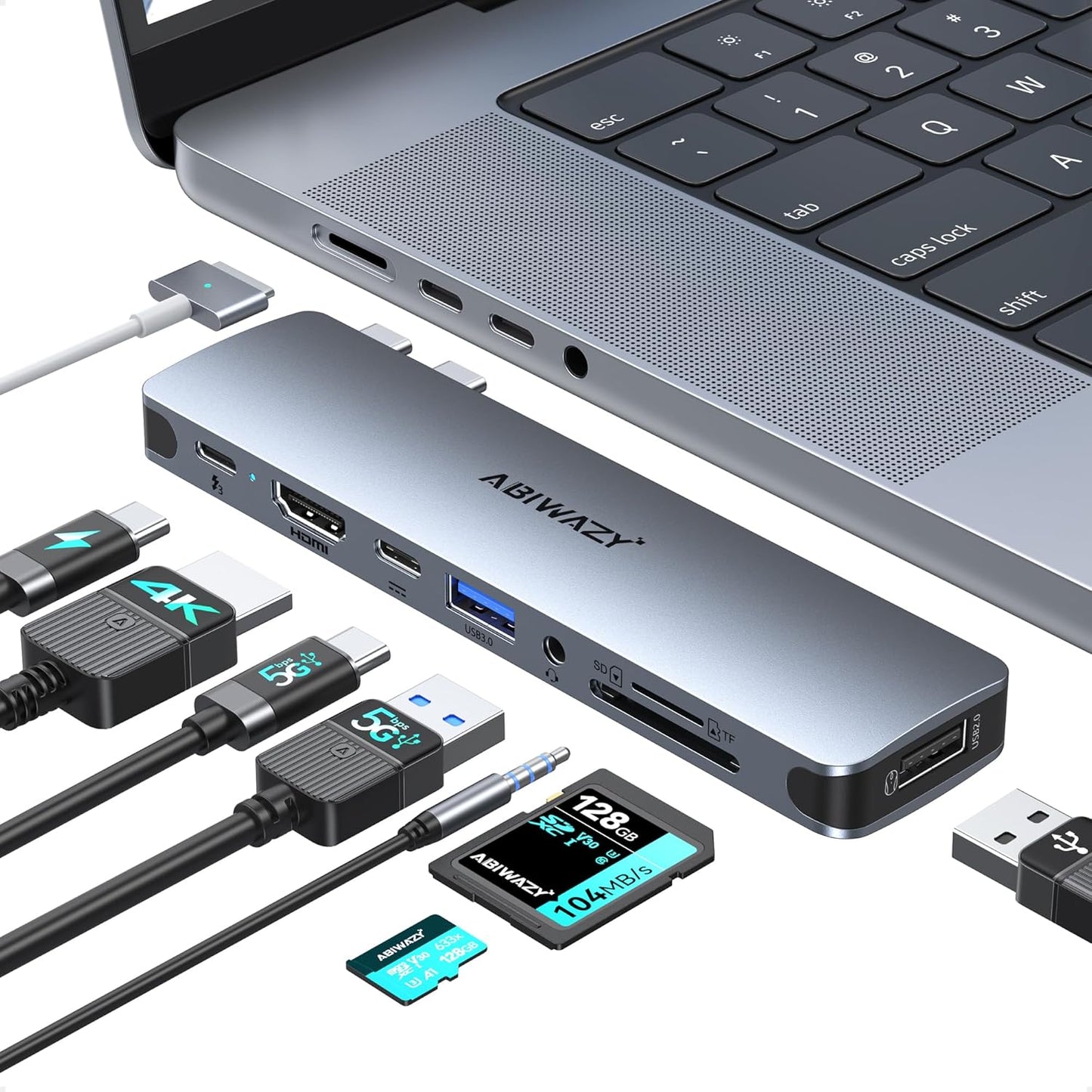 USB C Adapter HDMI Multiport Hub for MacBook Pro/Air M1-M3, 13"-16", 2018-2024: 3 USB A 3.0, SD TF Card Reader, Audio