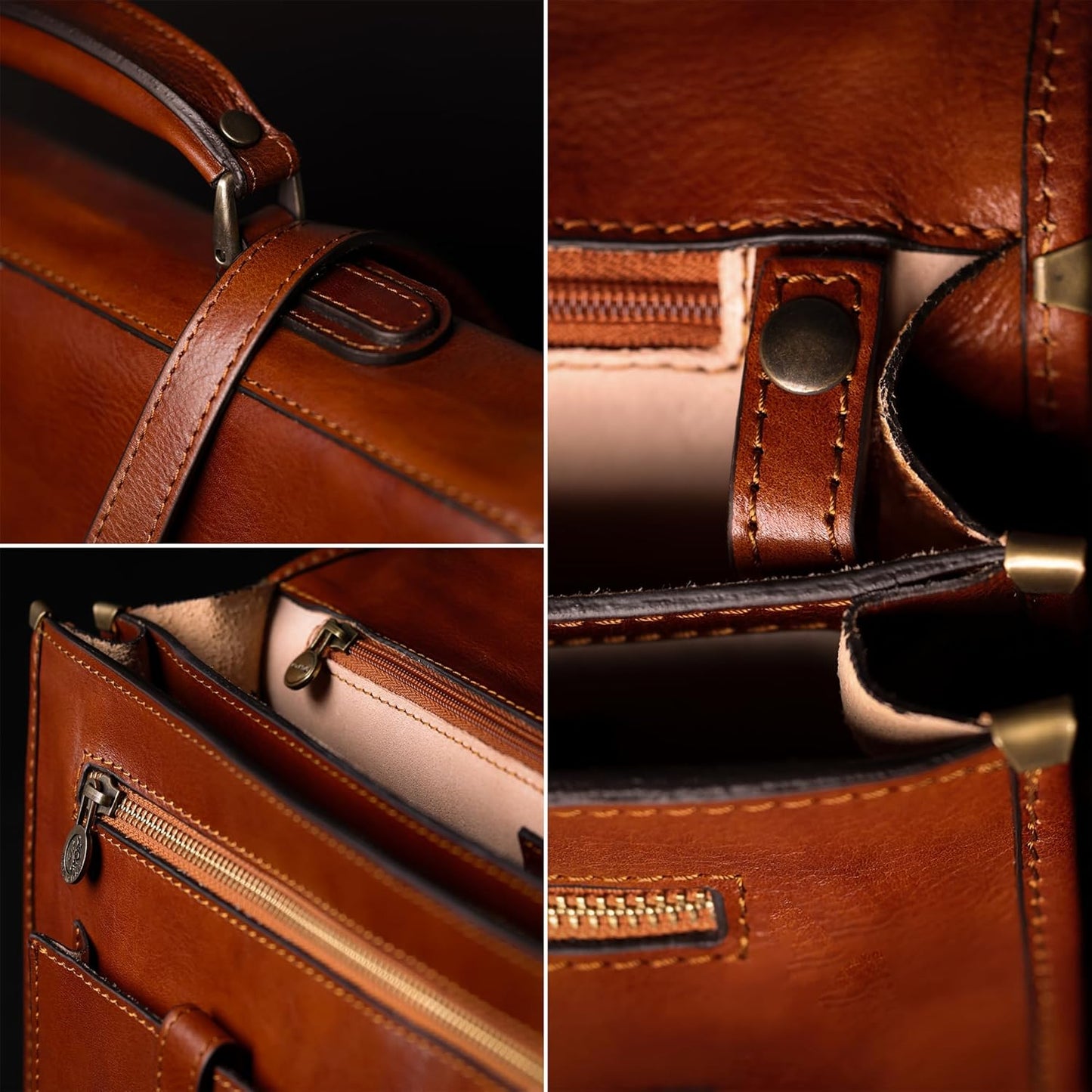 Time Resistance Leather Briefcase for Men - Italian Full Grain Leather Laptop Bag - Messenger Bag - Gift Box Included