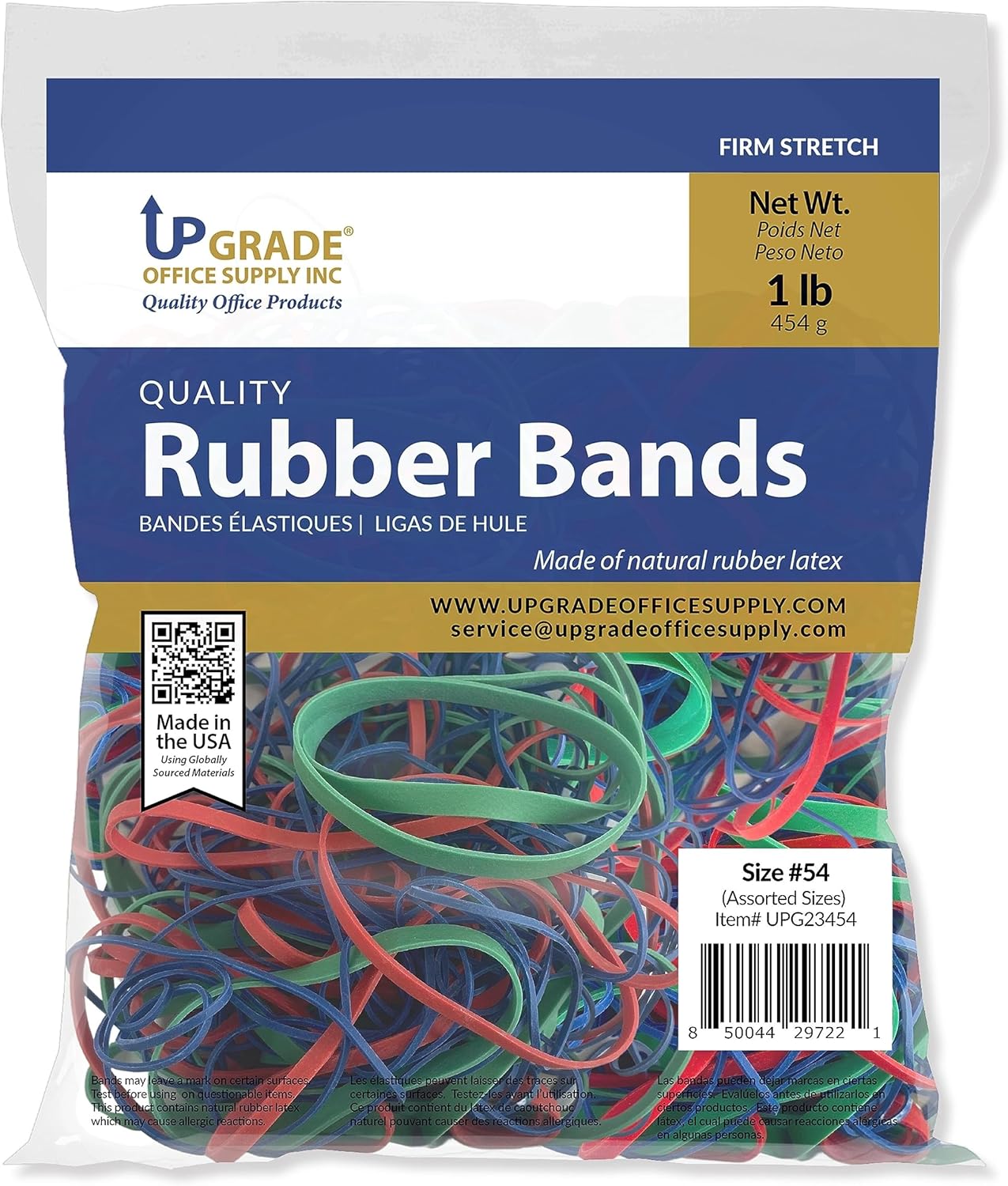 Upgrade Office Supply UPG23454 Rubber Bands, Assorted Size and Color, 1 lb Bag, USA