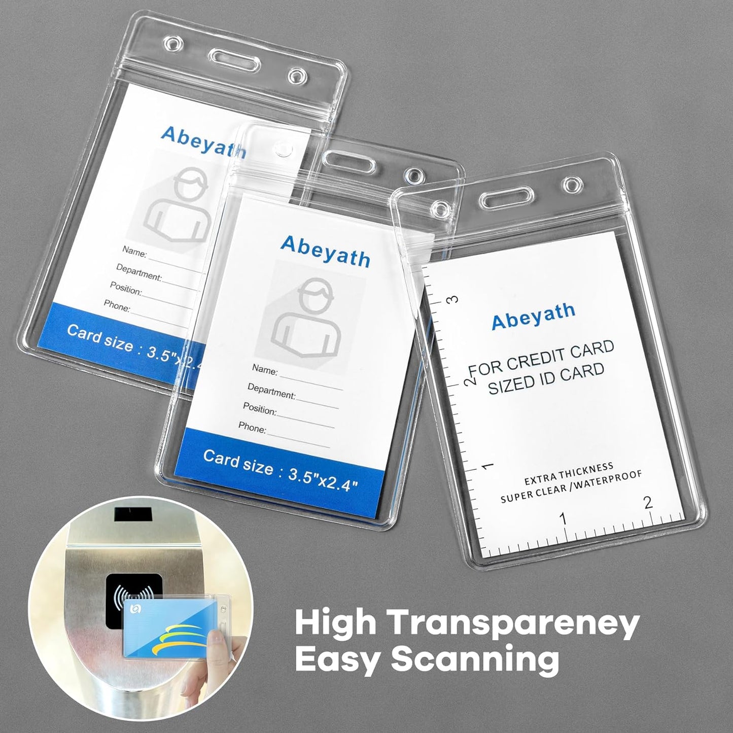 50Pack Extra Thick ID Card Name Badge Holder Heavy Duty Waterproof Clear Plastic PVC Vertical Sleeve Pocket Resealable 4.6x3.82inch