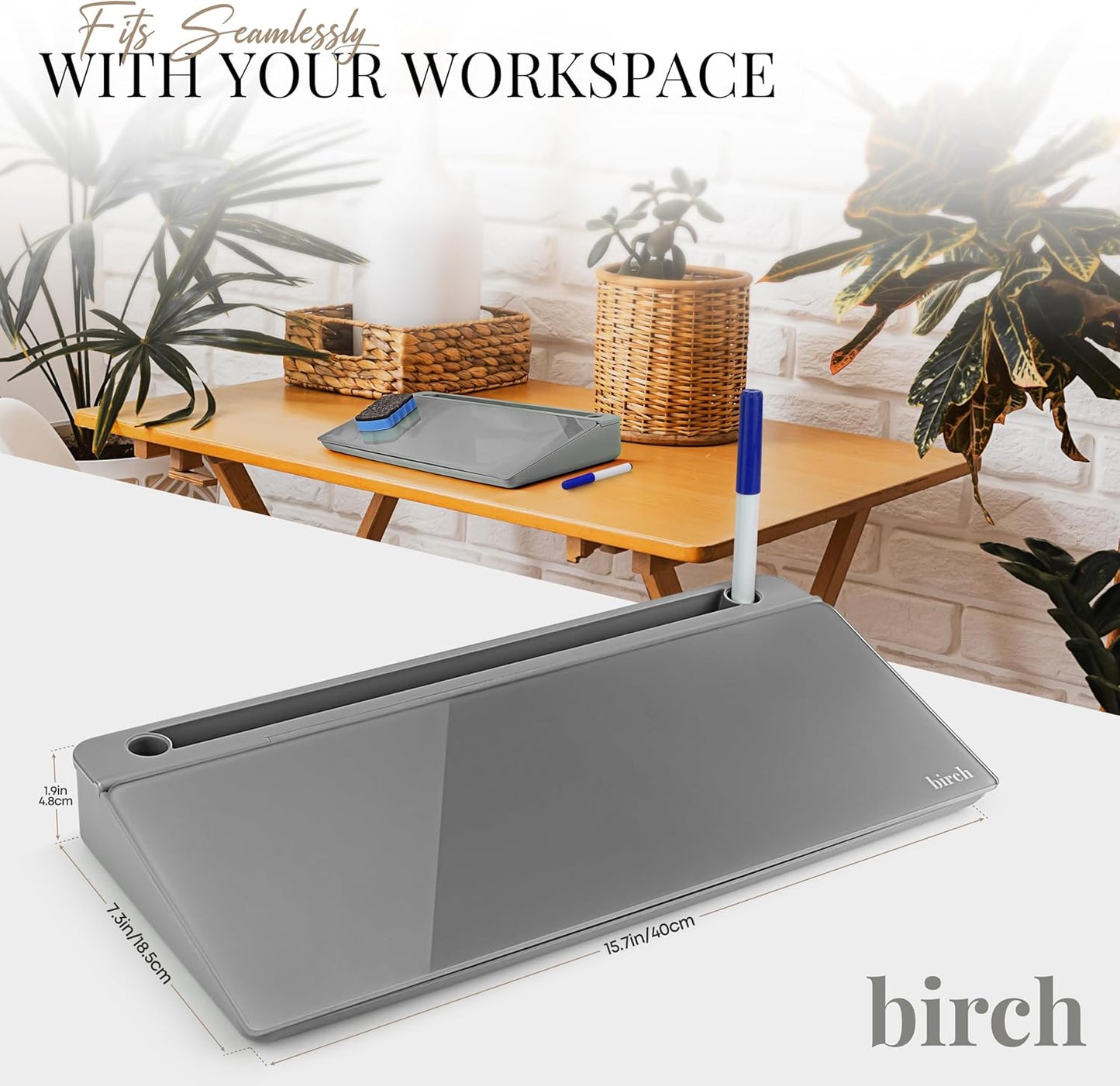 Birch Desktop Whiteboard with Storage & Multiple Markers Surface Desktop Glass Dry Erase Board Desk Top White Board Dry Erase Notepad Desk White Board Tabletop Desk Whiteboard (Charcoal)
