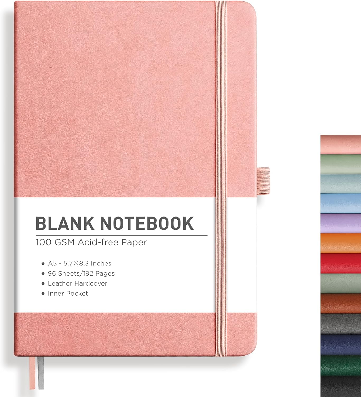 RETTACY Blank Journal Notebook, 192 Pages, A5 Medium Size (5.7'' x 8.3''), Leather Hardcover, 100 GSM Thick Paper, for Sketching, Drawing, Painting (Pink)