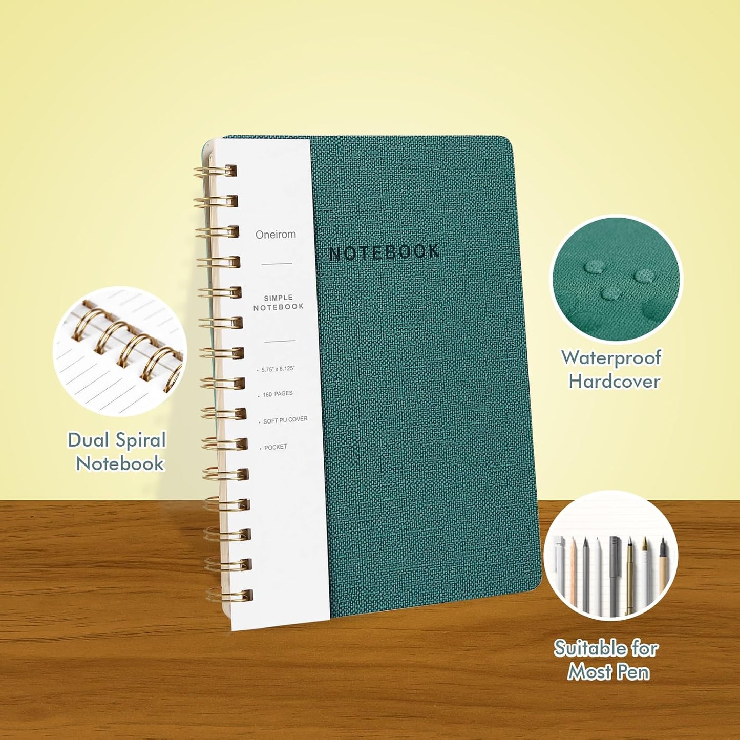 Lined Spiral Notebook College Ruled A5 Journal Book for Note Taking, 160 Pages Writing Journal for Office and Home School Supplies 5.75x8.125 inch (3pack-Reefblue/Green/Brown)