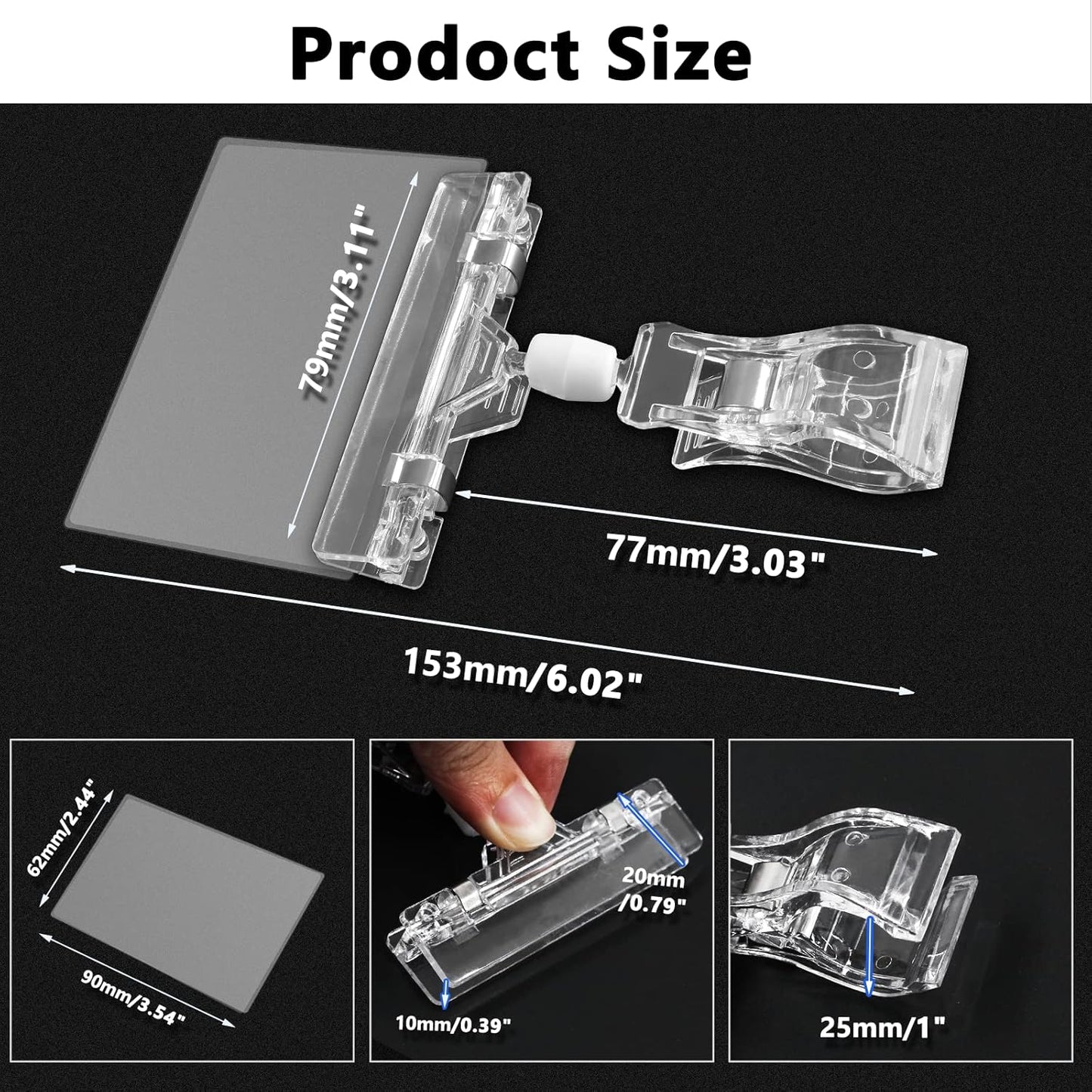 Biaungdo 12 Pcs Rotating Clip Swivel Sign Holder, Clear Rotatable Sign Holder with Double Clip Design, PVC Card Protector for Shelves, Store, Business, Exhibition