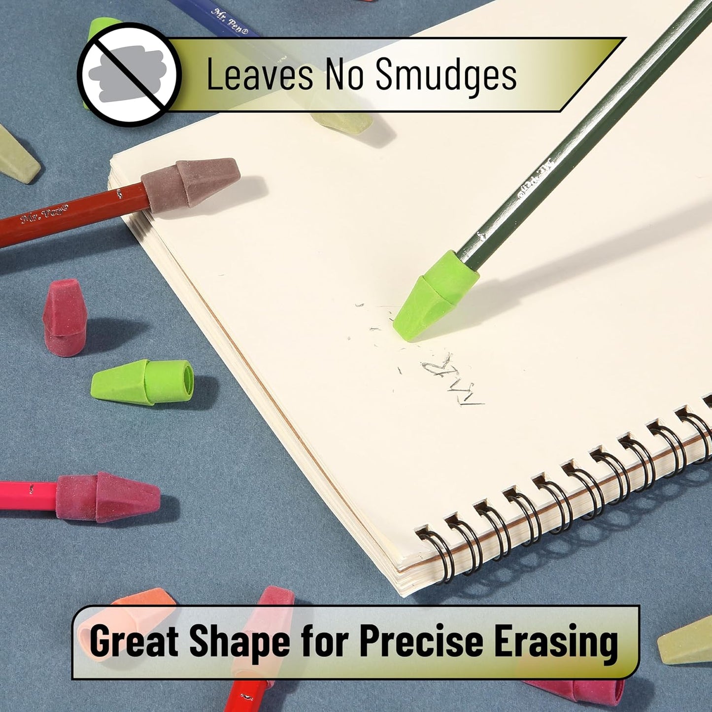 Mr. Pen- Pencil Erasers Toppers, 120 Pack, Colorful, Latex Free, No Smudge, Mr Pen Erasers for Pencils