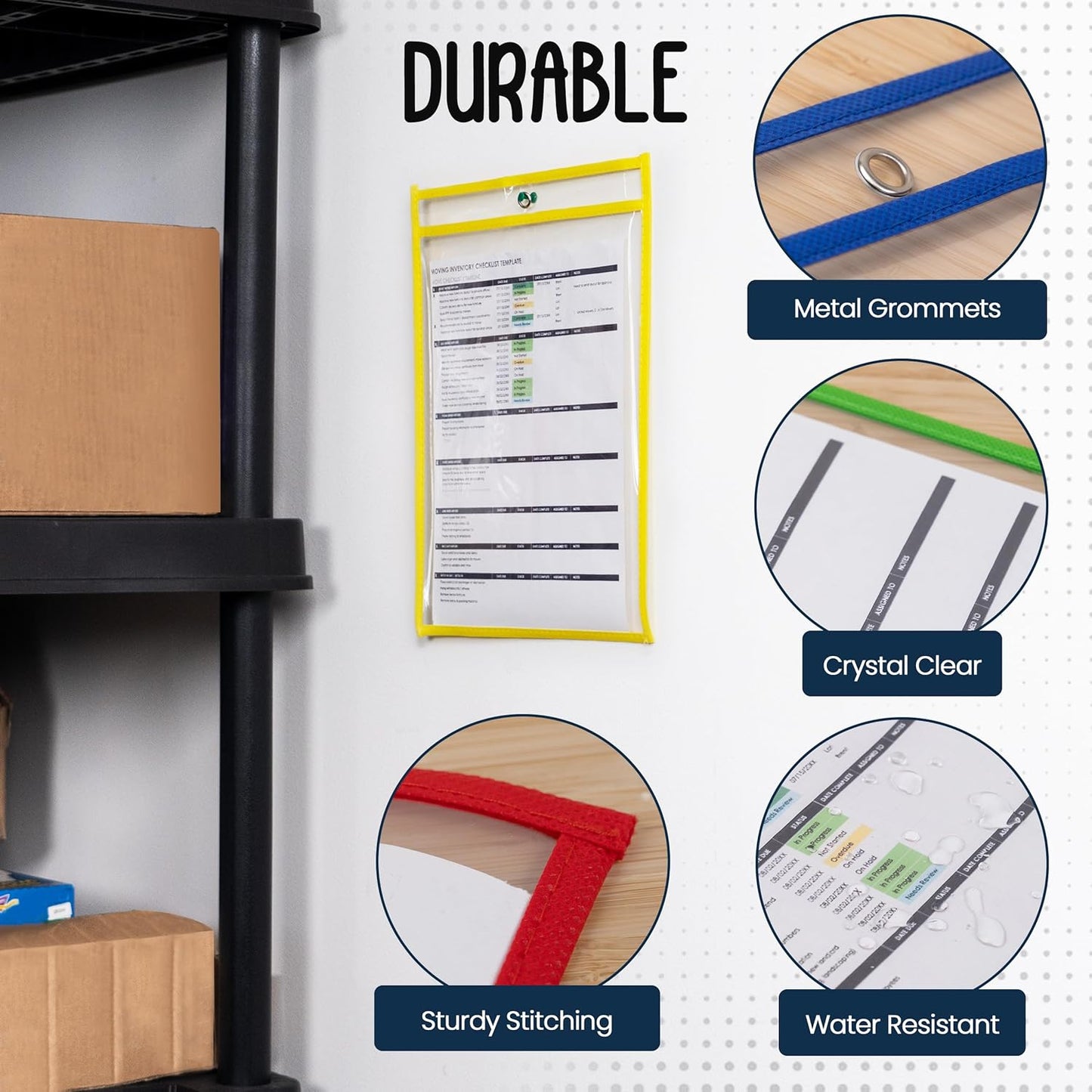 Essex Wares - 5 Pack, Assorted, Job Ticket Holders, 10" Wide x 13.5" Tall - Clear Plastic Shop Ticket Holders - Easy to Use, Reusable & Easy Erase Plastic Invoice Holders, Water-Resistant & Durable