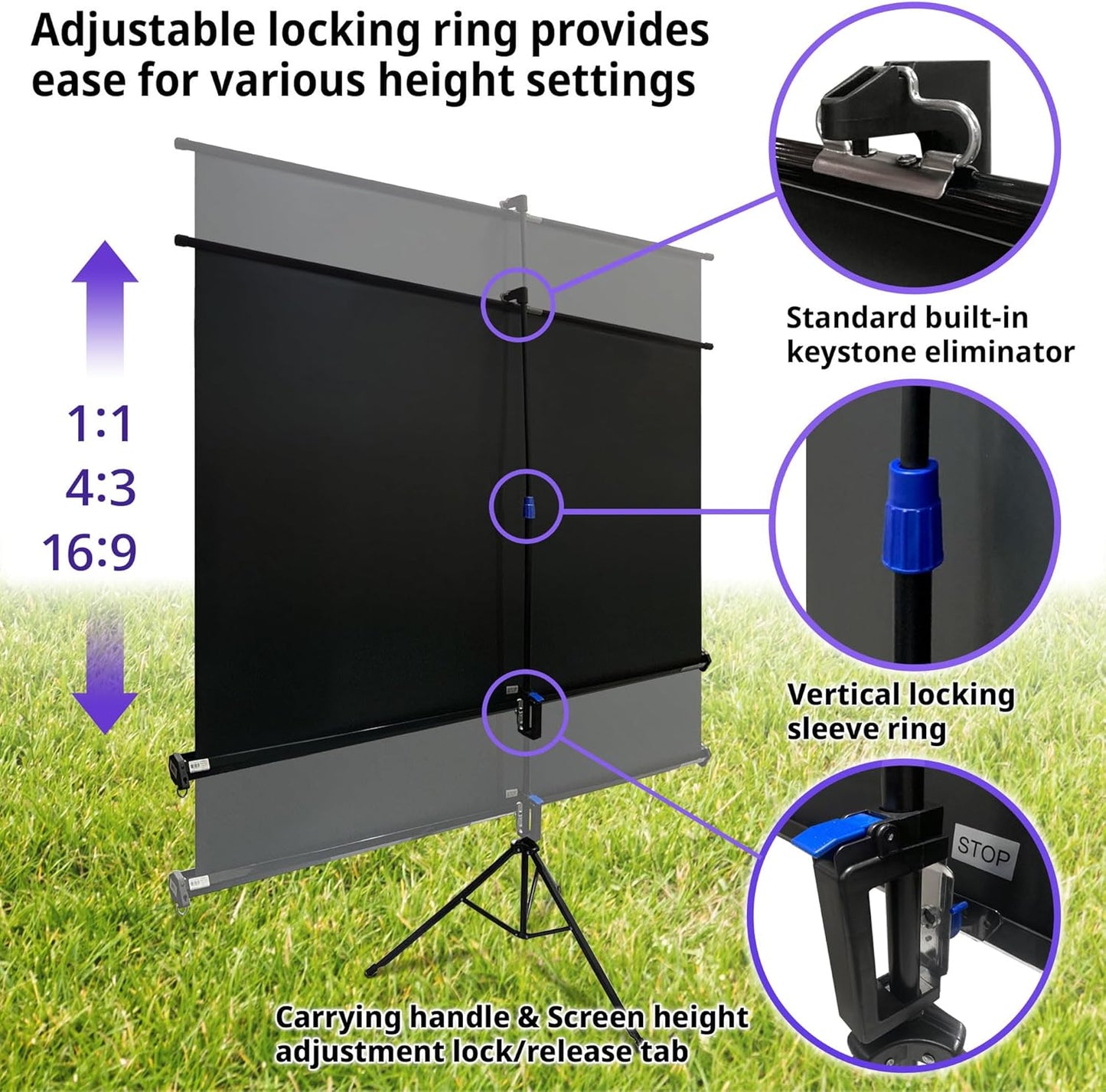 Elite Screens Tripod B, 85-INCH 1:1, Lightweight Pull Up Foldable Stand, Manual, Movie Home Theater Projector Screen, 4K / 8K Ultra HDR 3D Ready, 2-YEAR WARRANTY, T85SB